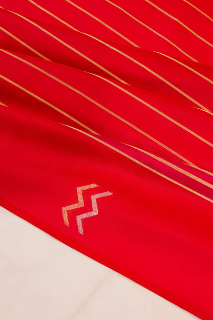 Banarasi Satin Horizontal Lines Red Saree