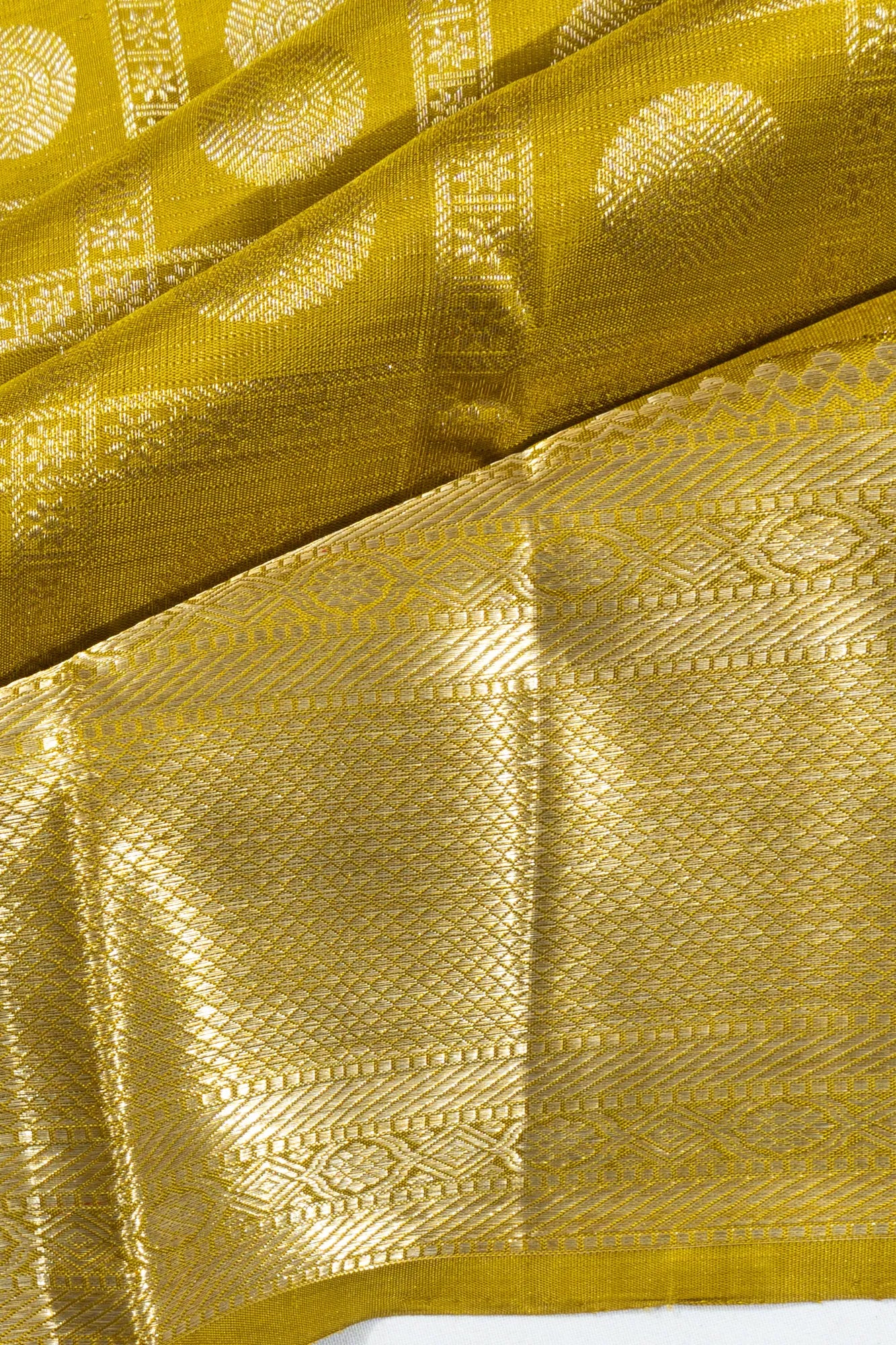 Antique Zari Kanchipuram Silk Checks And Butta Mehendi Green Saree
