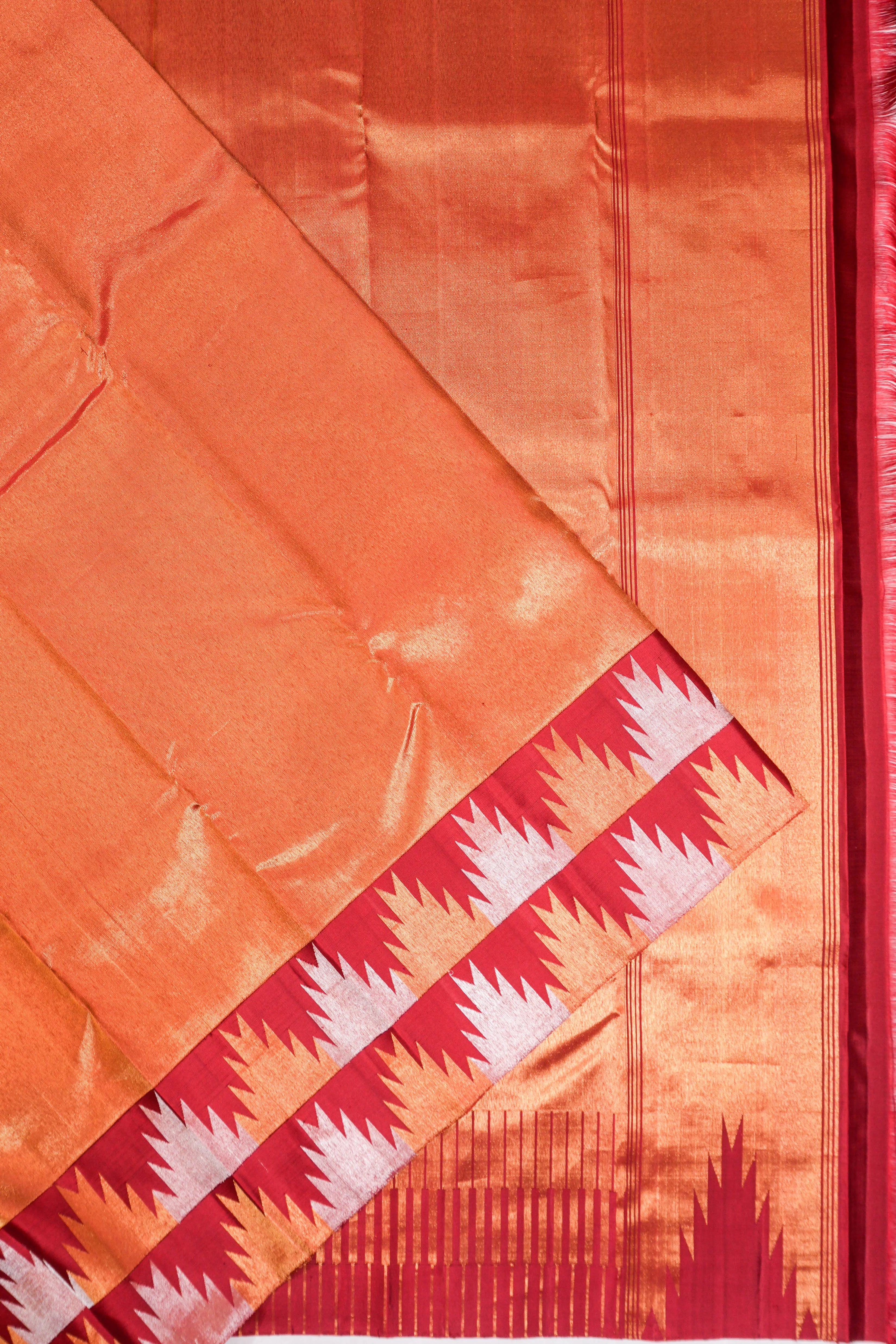Kanchipuram Silk Tissue Plain Red Saree