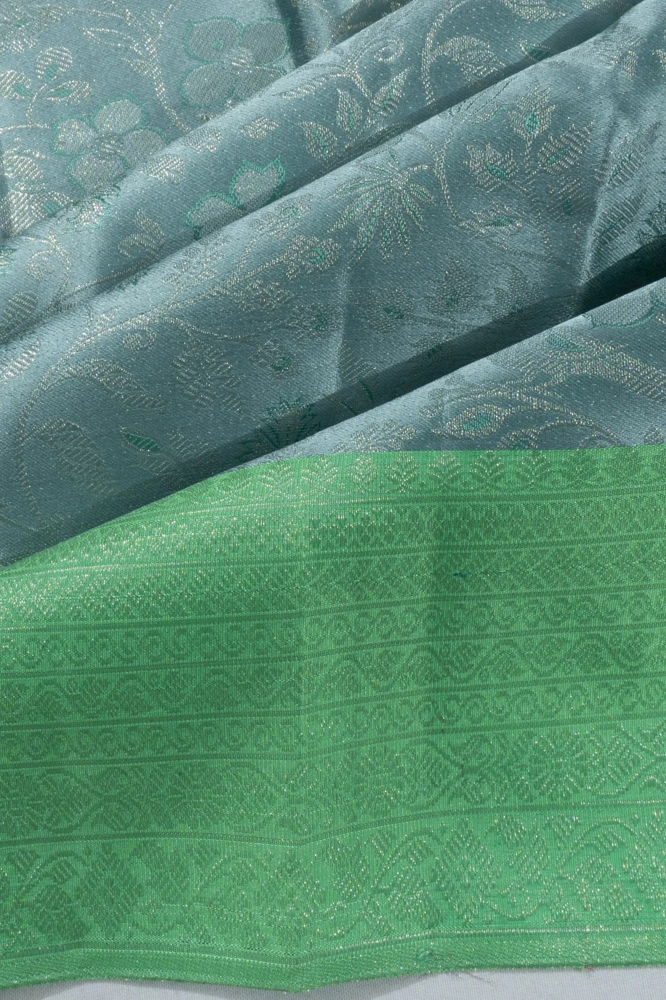 Kanchipuram Silk Brocade Grey Saree