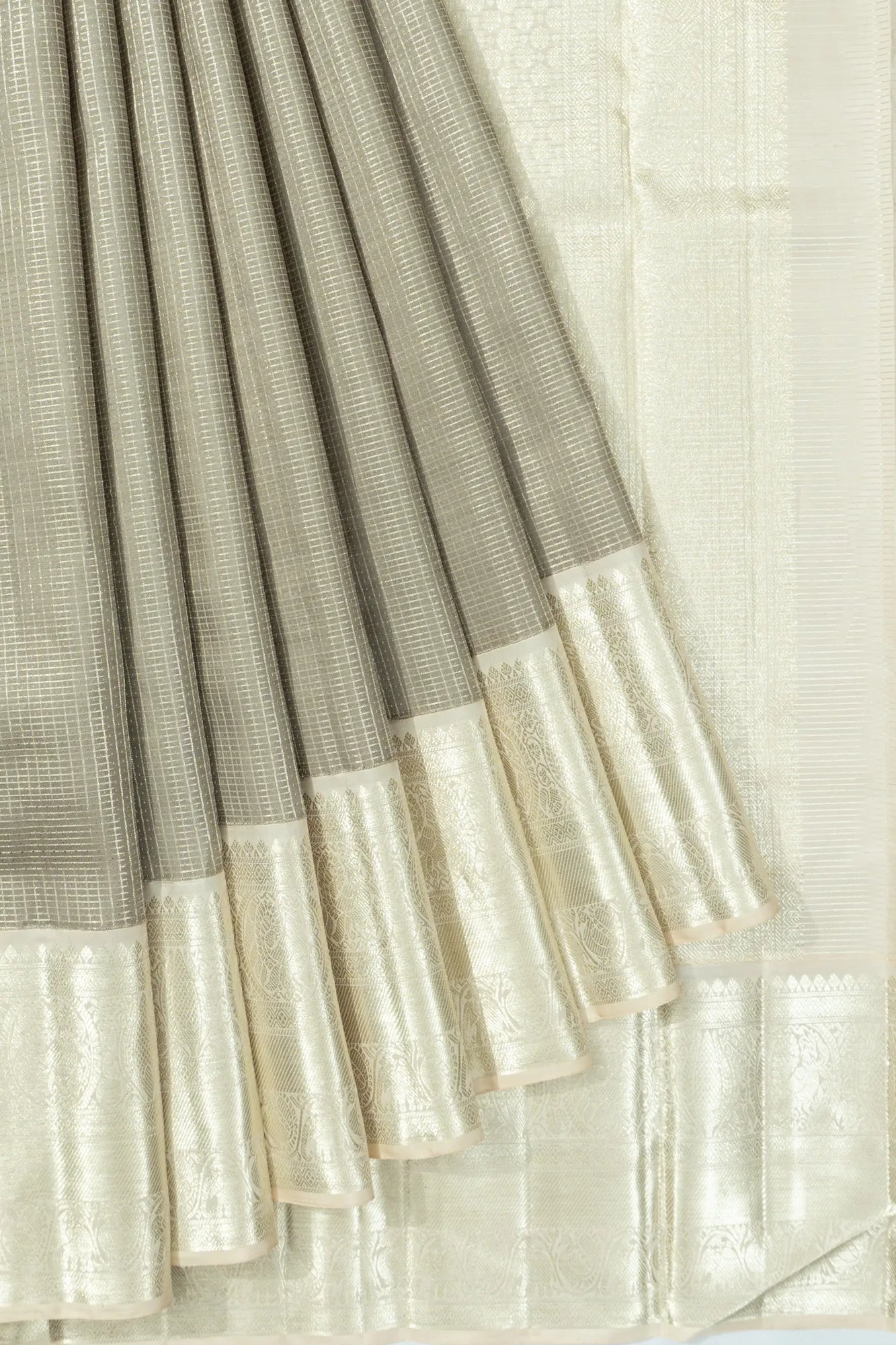 Kanchipuram Silk Checks And Butta Grey Saree