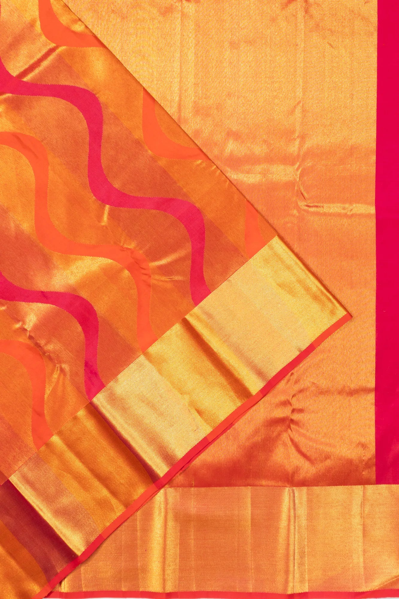 Kanchipuram Silk Tissue Brocade Pink And Orange Saree