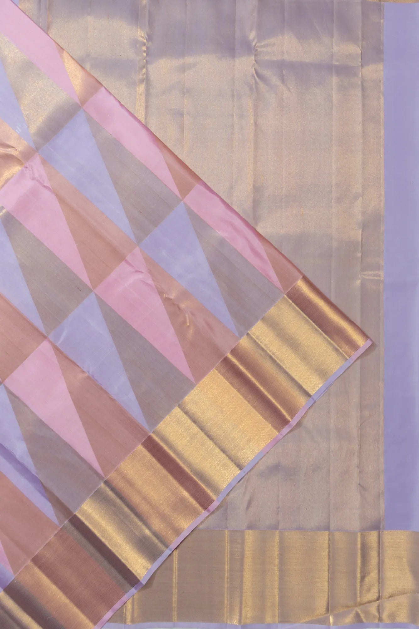 Kanchipuram Silk Geometric Brocade Multicolor Violet Saree