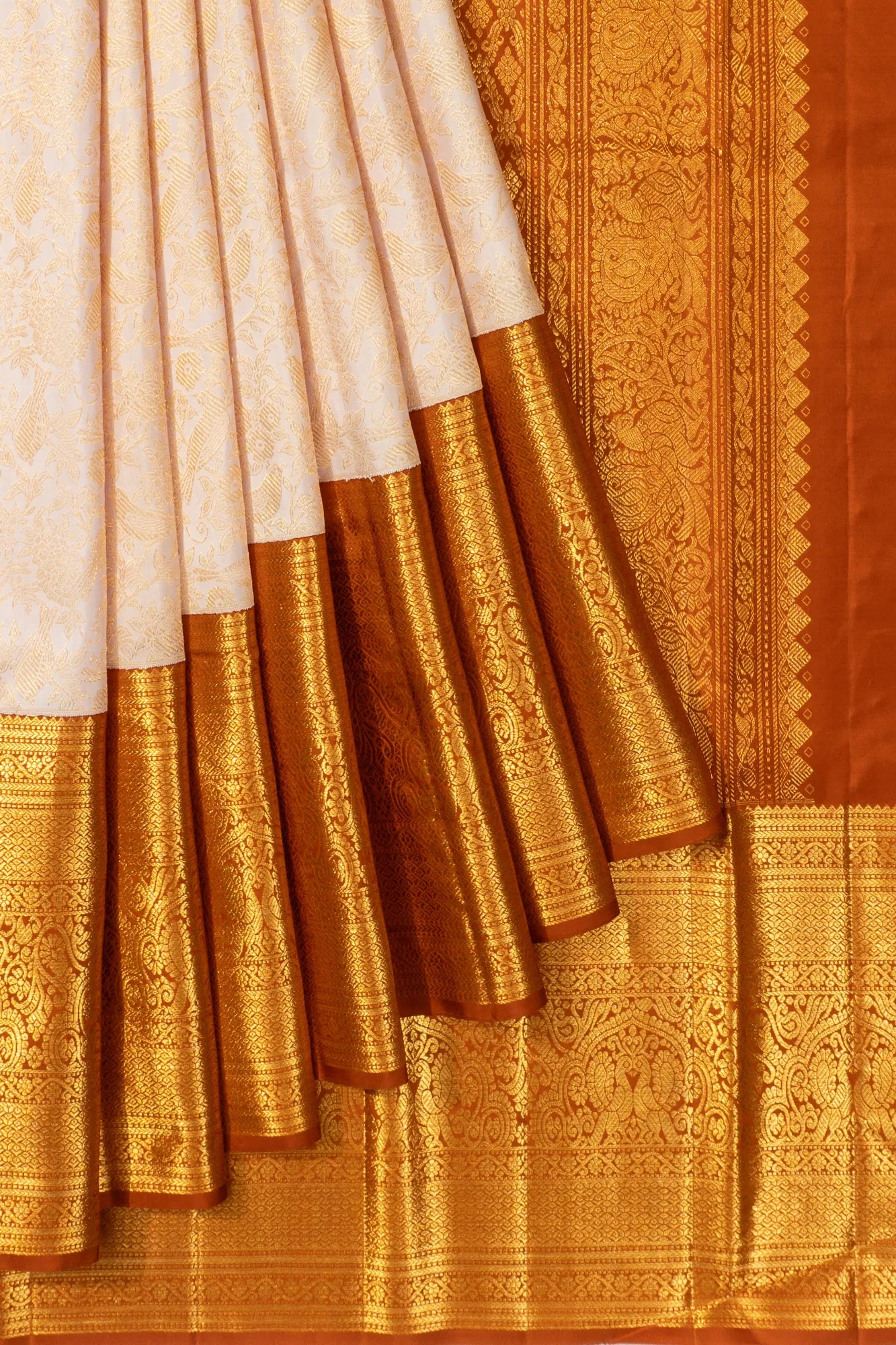 Kanchipuram Silk Brocade White Saree
