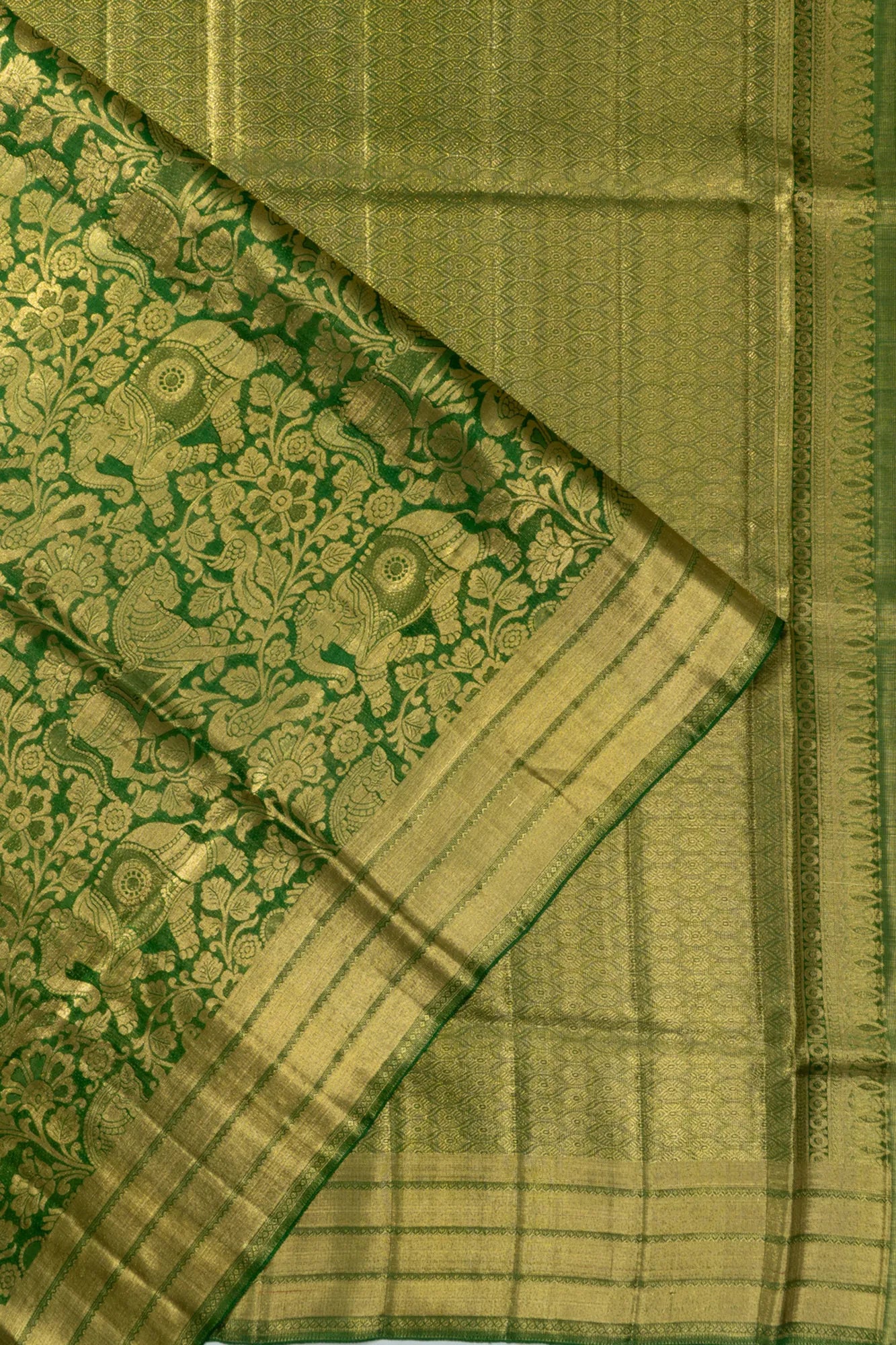 Kanchipuram Silk Brocade Dark Green Saree
