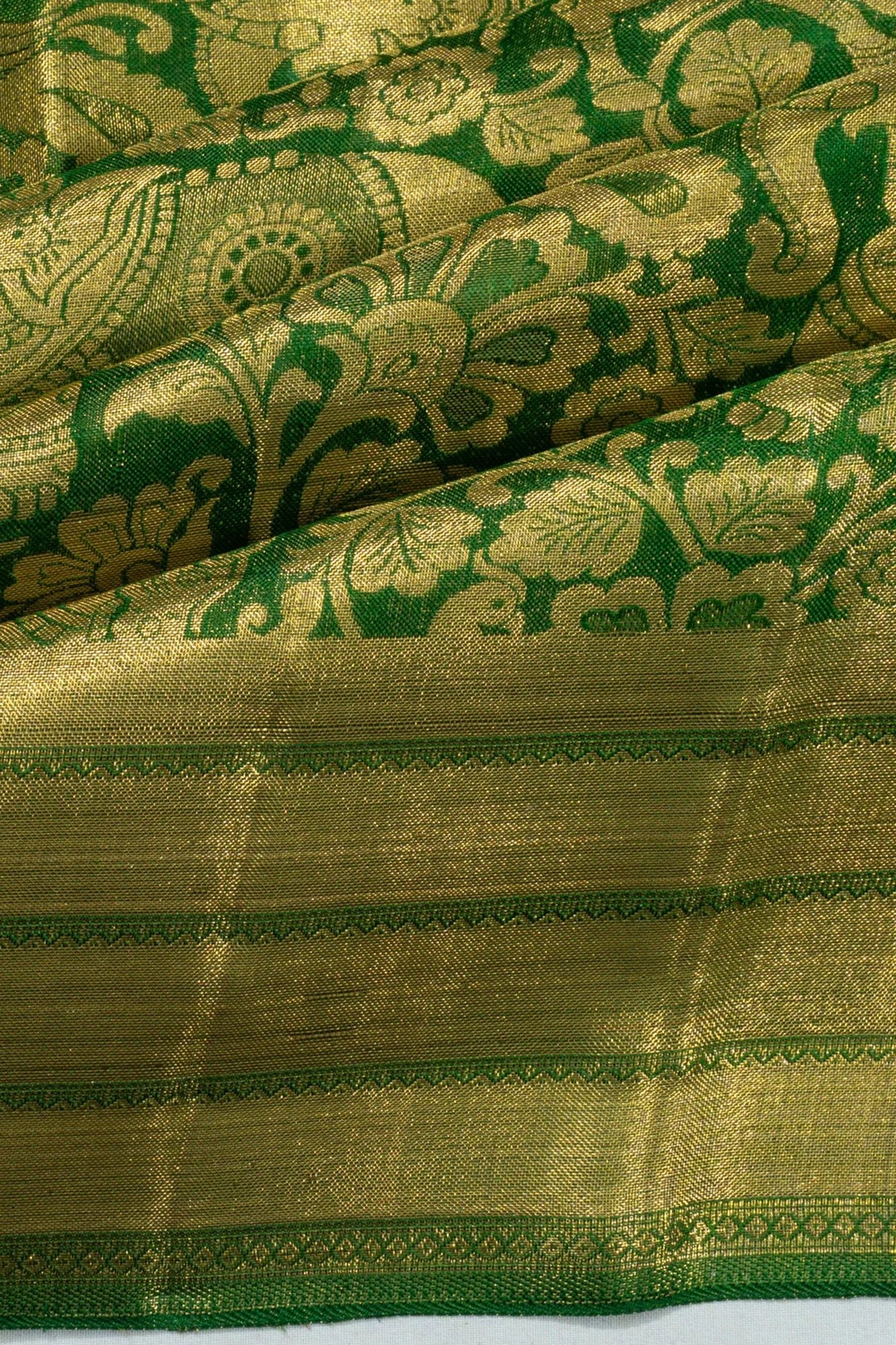 Kanchipuram Silk Brocade Dark Green Saree