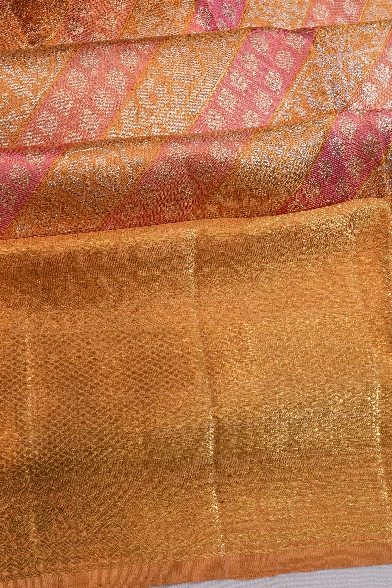 Kanchipuram Silk Tissue Brocade Pink And Gold Saree