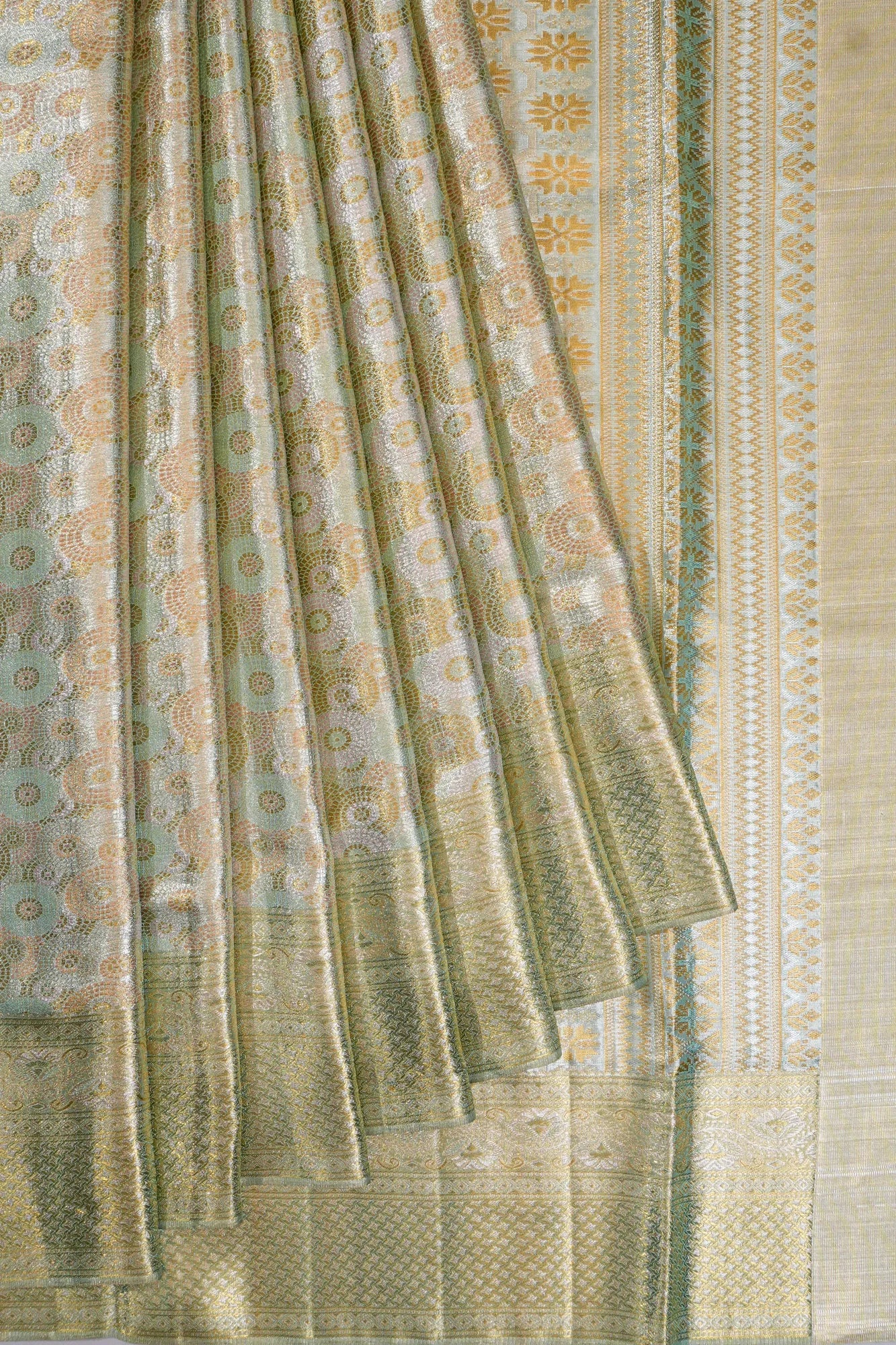 Kanchipuram Silk Tissue Brocade Pastel Green Saree