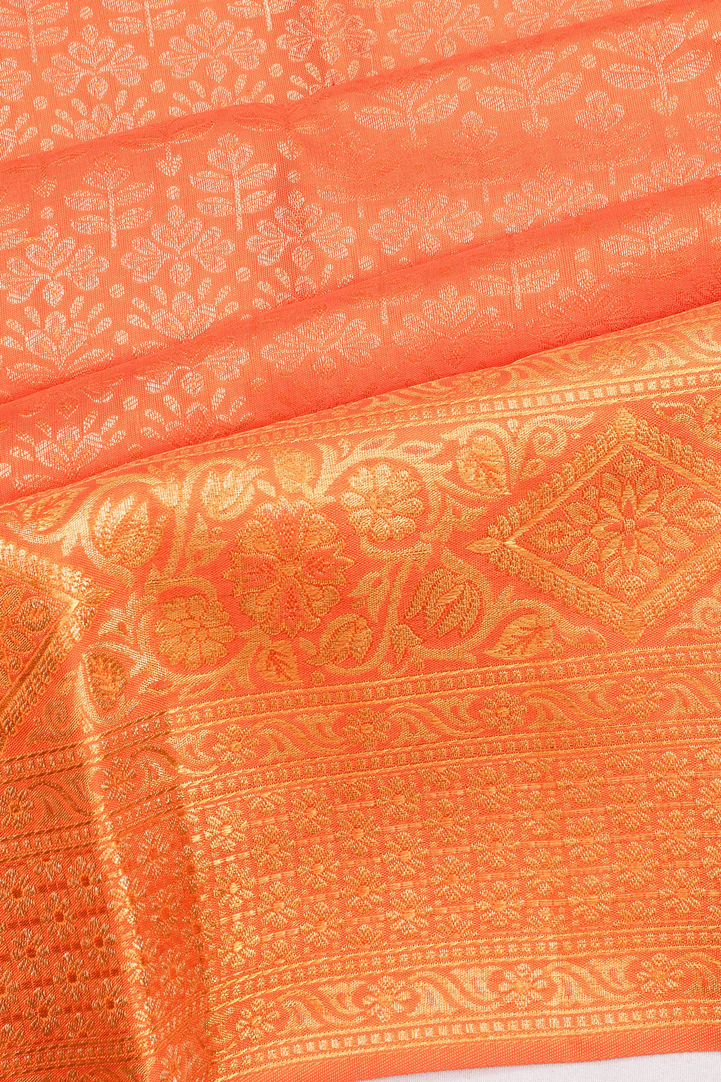 Kanchipuram Silk Brocade Orange Saree
