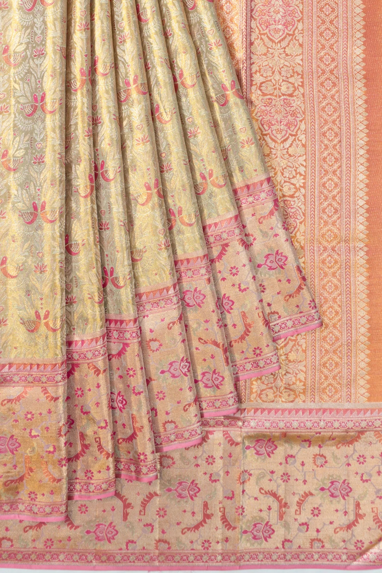 Kanchipuram Silk Tissue Brocade Gold Saree