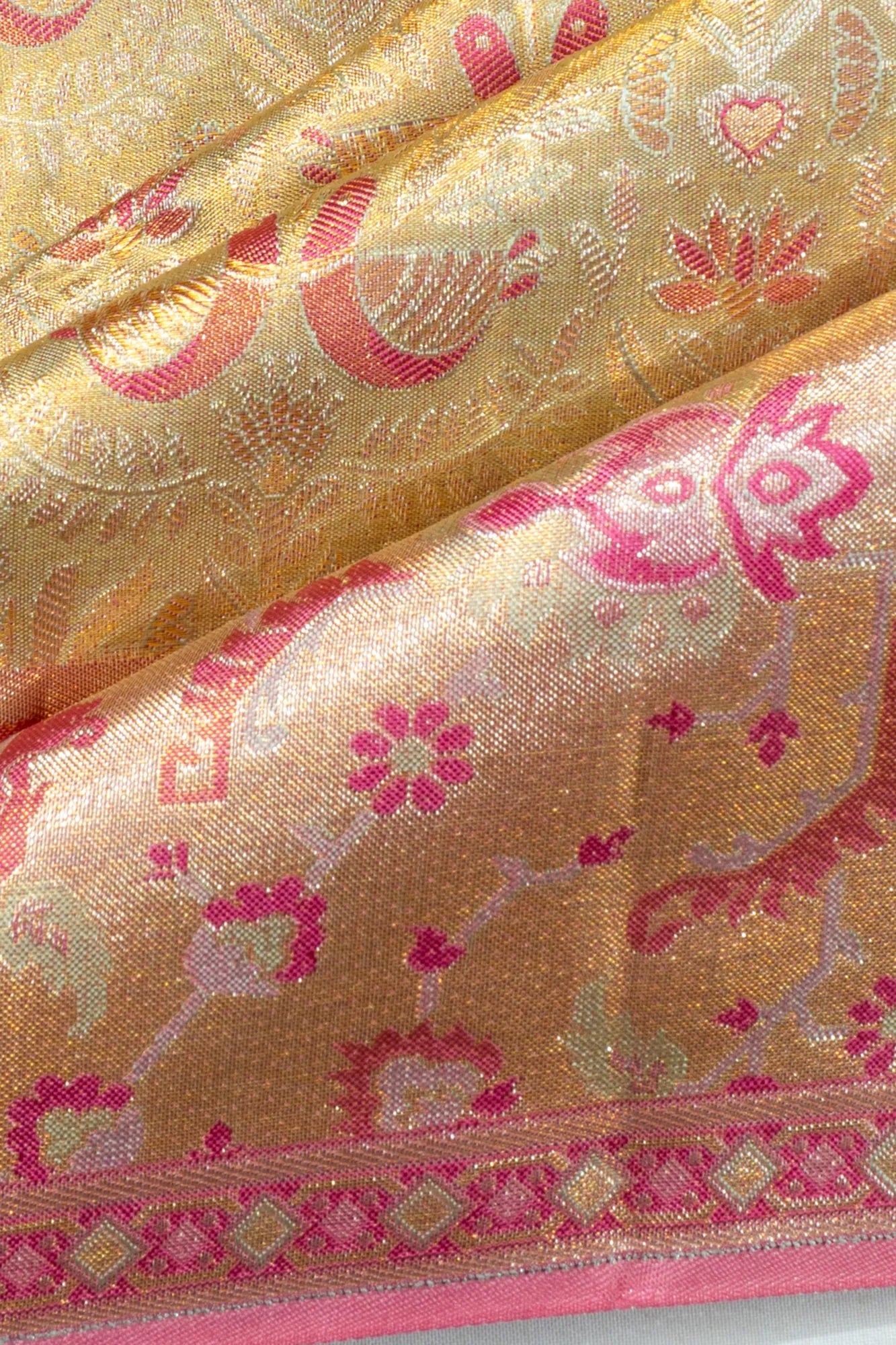 Kanchipuram Silk Tissue Brocade Gold Saree