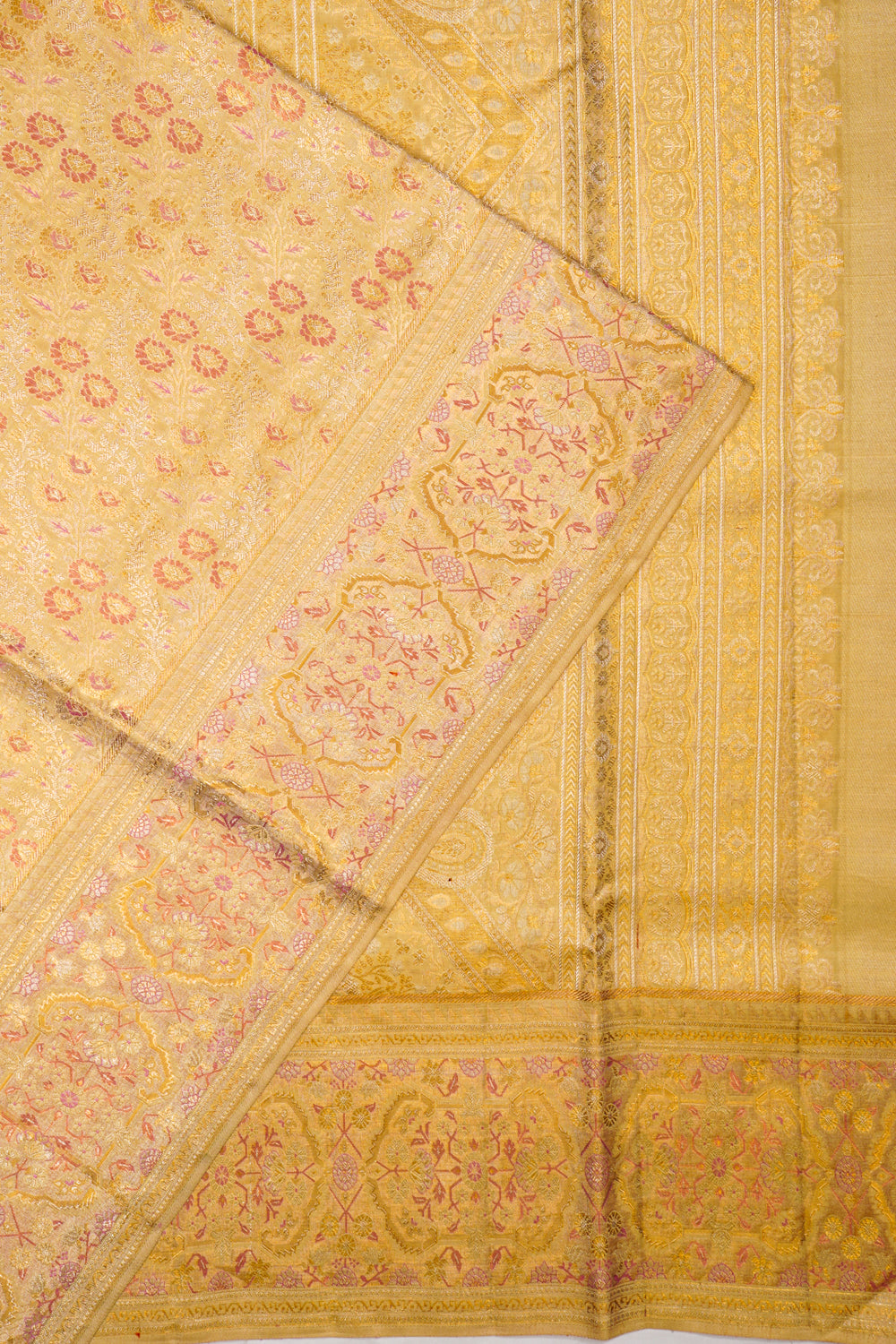 Kanchipuram Silk Tissue Brocade Cream Saree