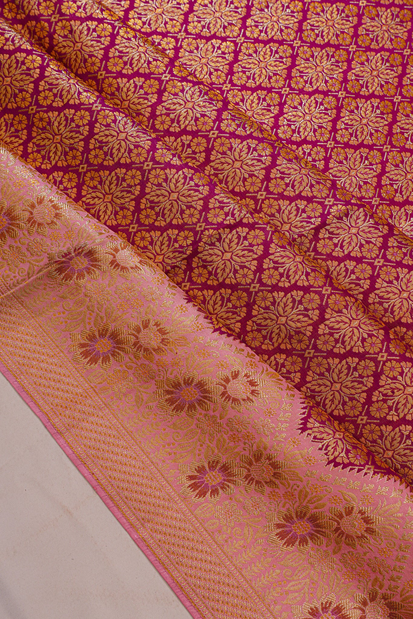 Kanchipuram Silk Brocade Dark Pink Saree