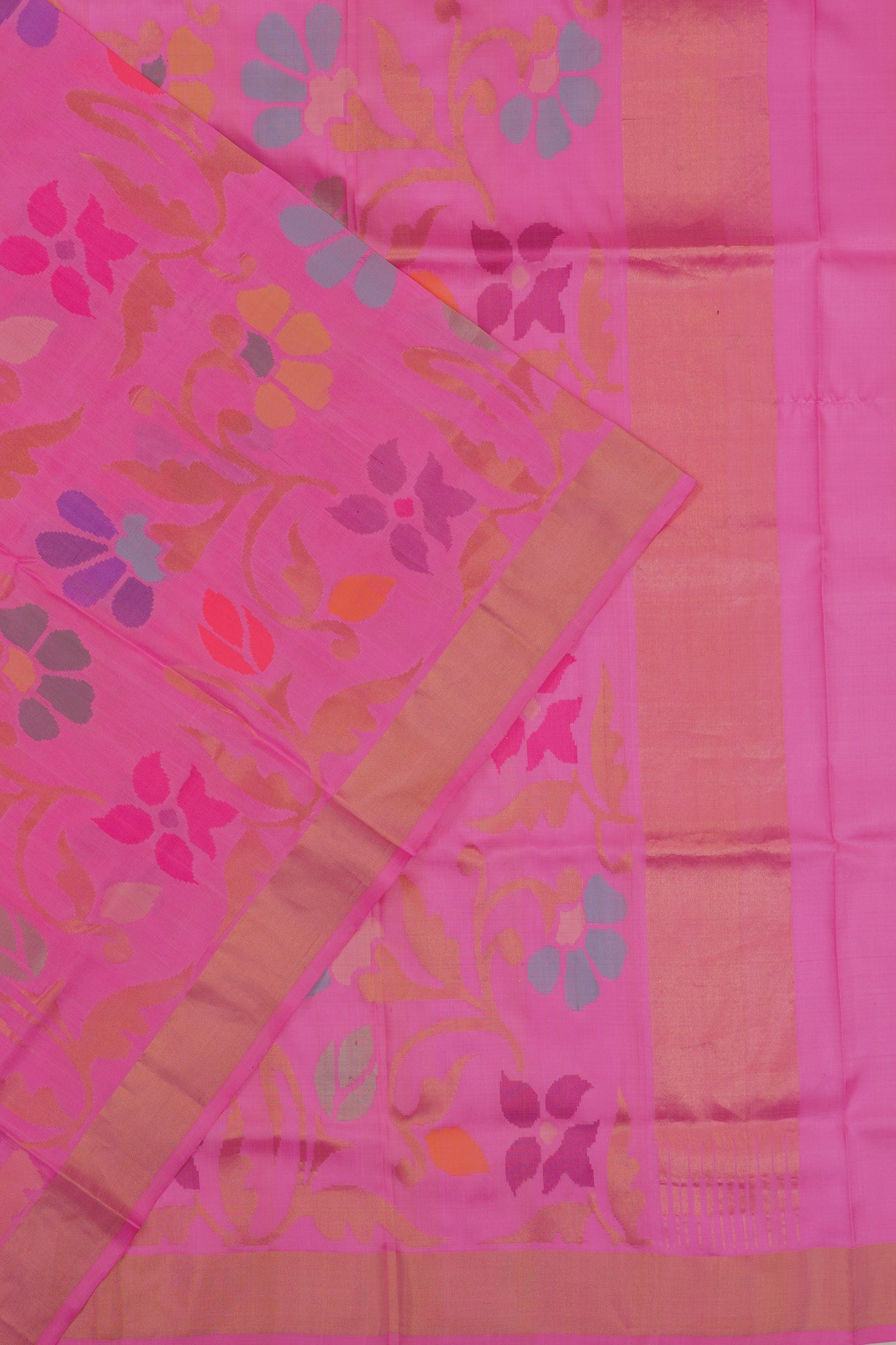 Uppada Silk Jamdani Jaal Pink Saree