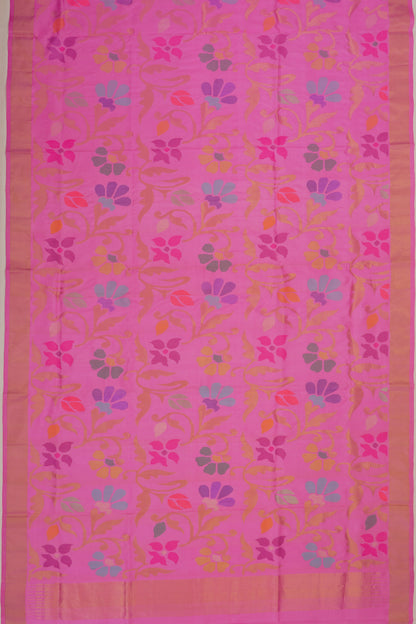 Uppada Silk Jamdani Jaal Pink Saree