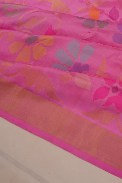 Uppada Silk Jamdani Jaal Pink Saree