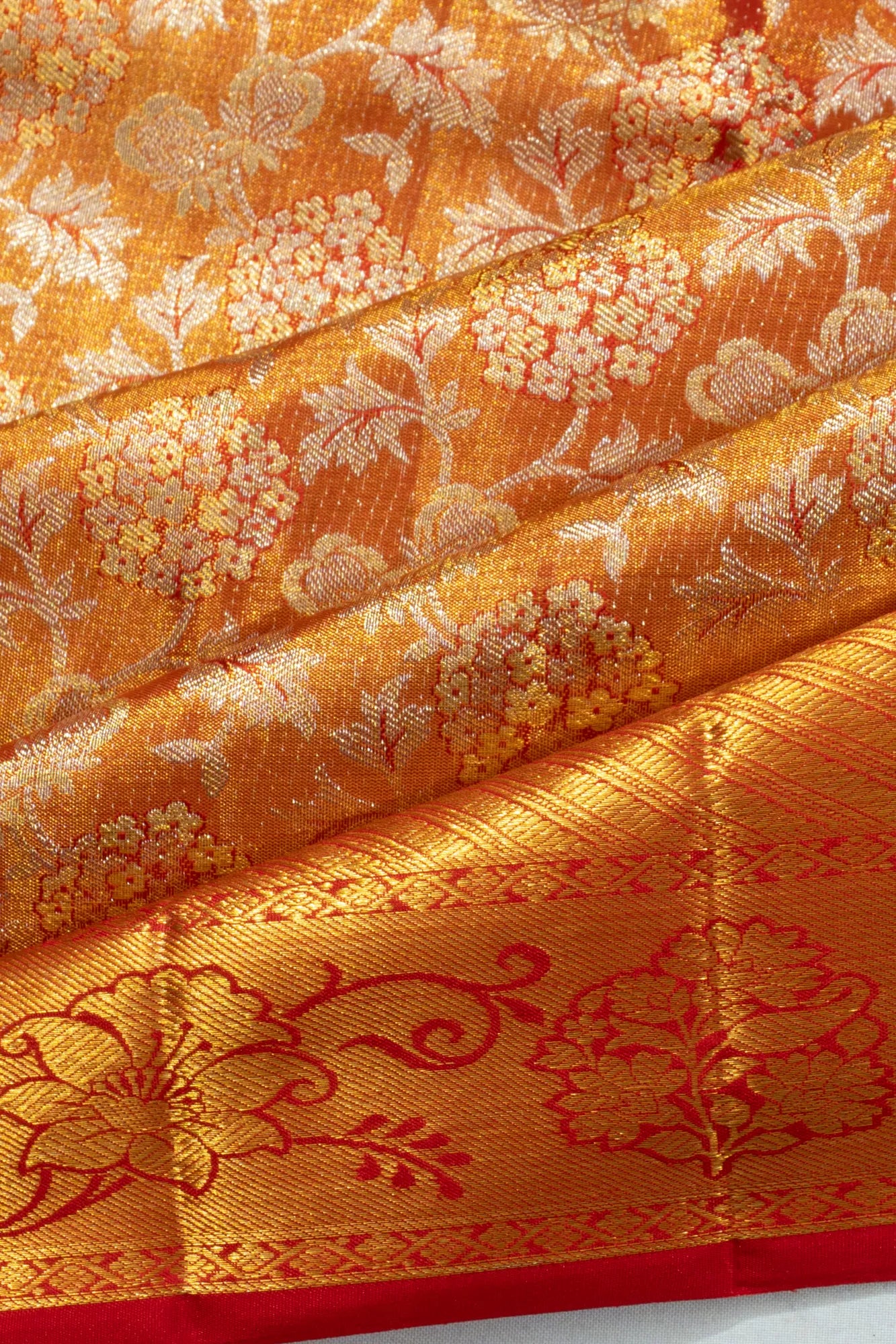 Kanchipuram Silk Tissue Brocade Orange Saree