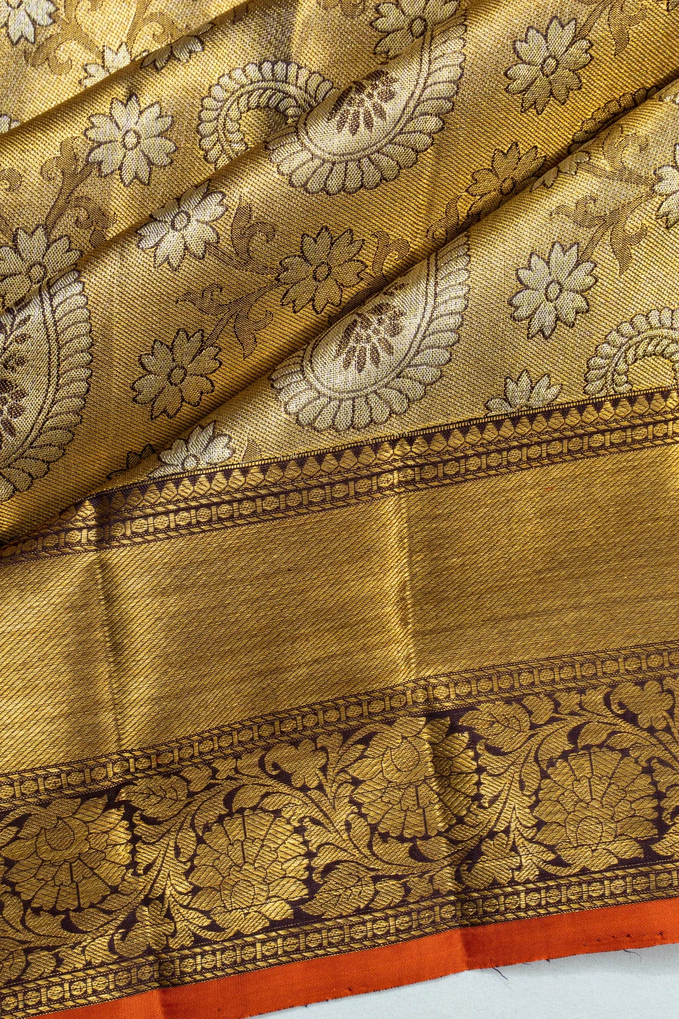 Kanchipuram Silk Tissue Brocade Gold Saree