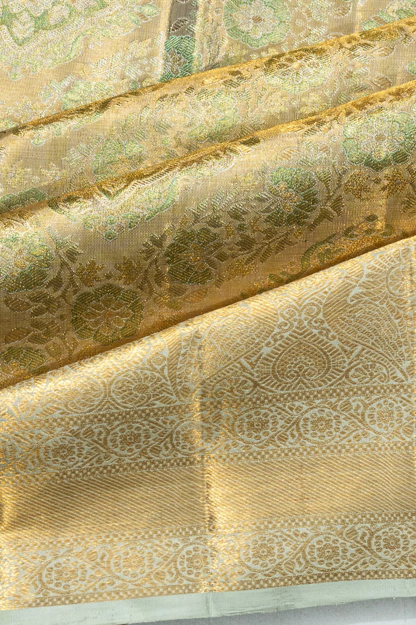 Kanchipuram Silk Tissue Brocade Green Saree