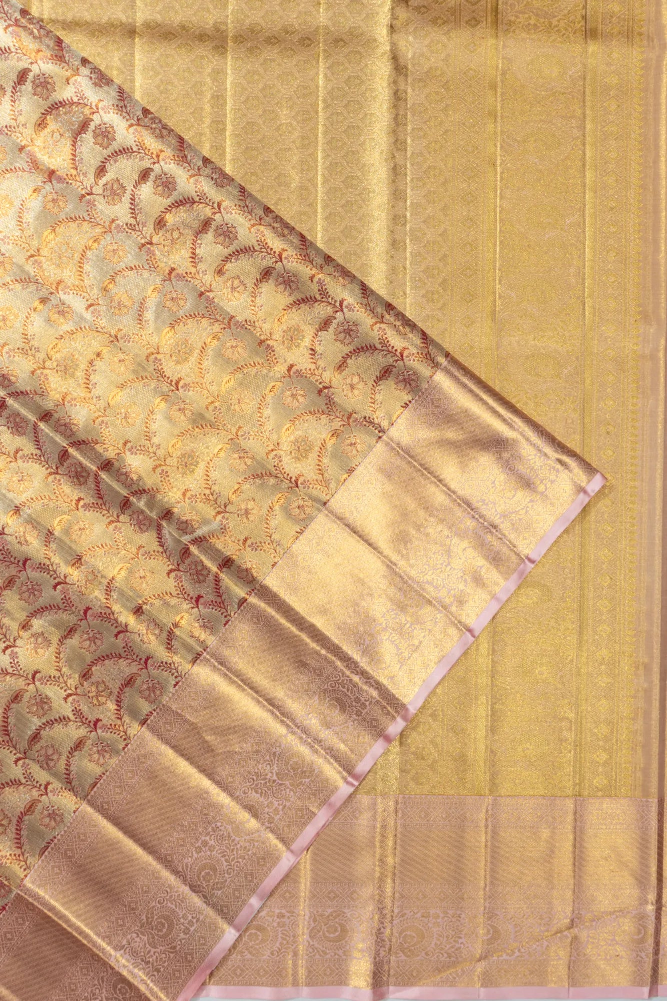 Kanchipuram Silk Tissue Brocade Gold Saree