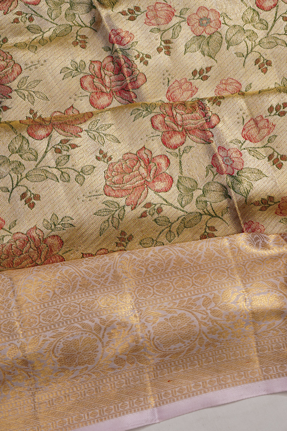 Kanchipuram Silk Tissue Brocade Gold Saree