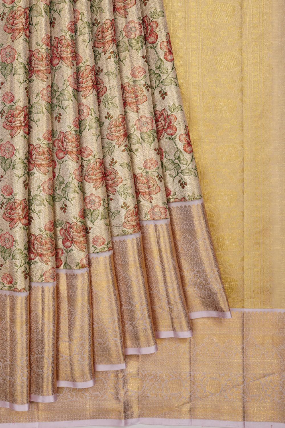 Kanchipuram Silk Tissue Brocade Gold Saree