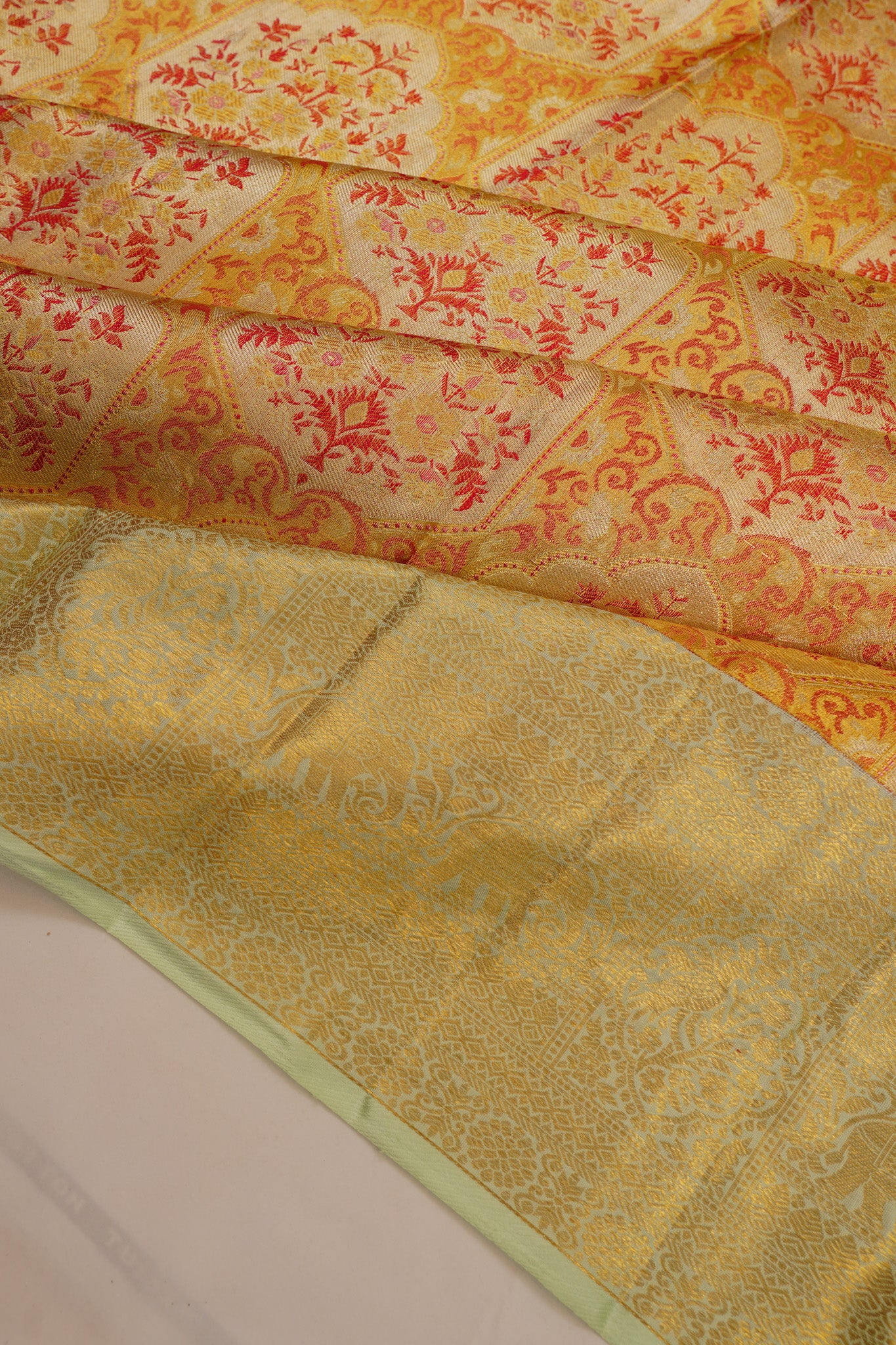 Kanchipuram Silk Tissue Brocade Gold Saree