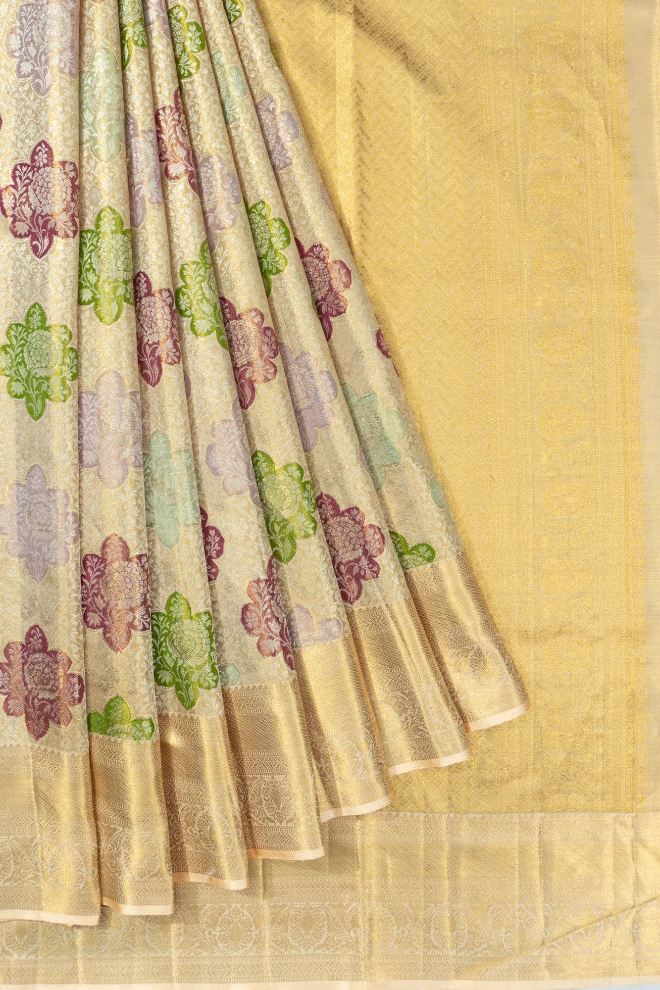 Kanchipuram Silk Tissue Brocade Gold Saree