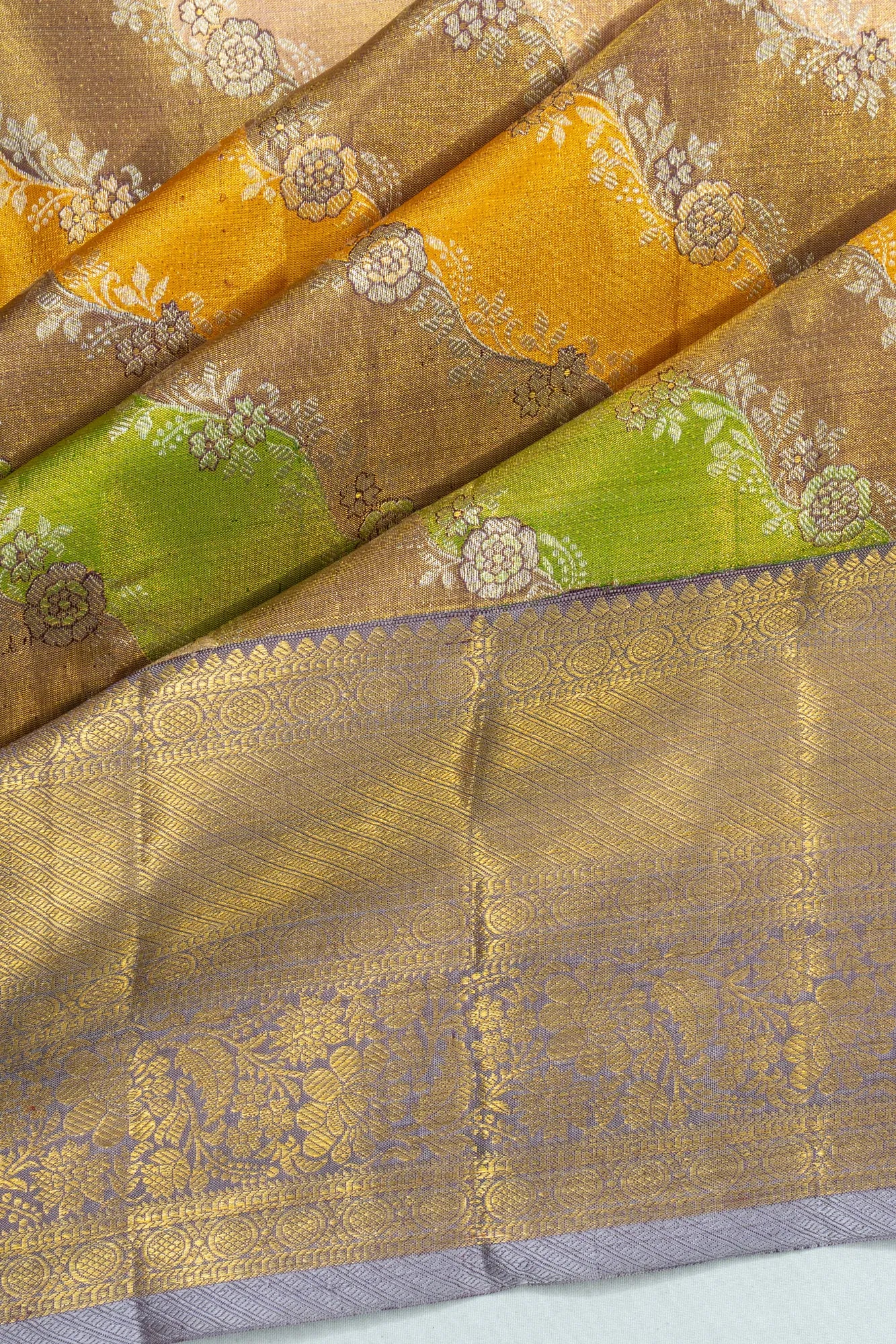 Kanchipuram Silk Tissue Jaal Multicolour Saree