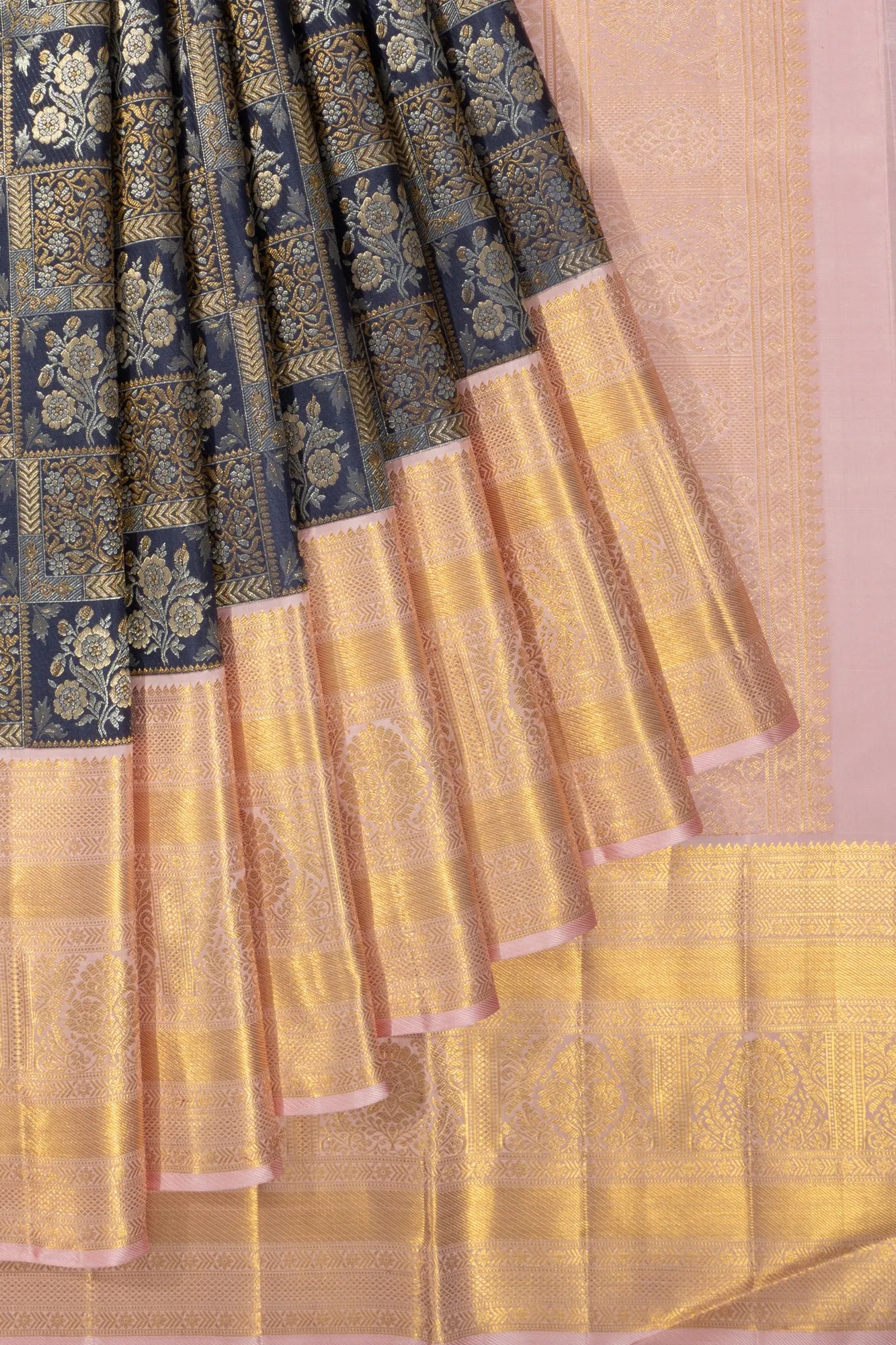 Kanchipuram Silk Brocade Dark Blue Saree