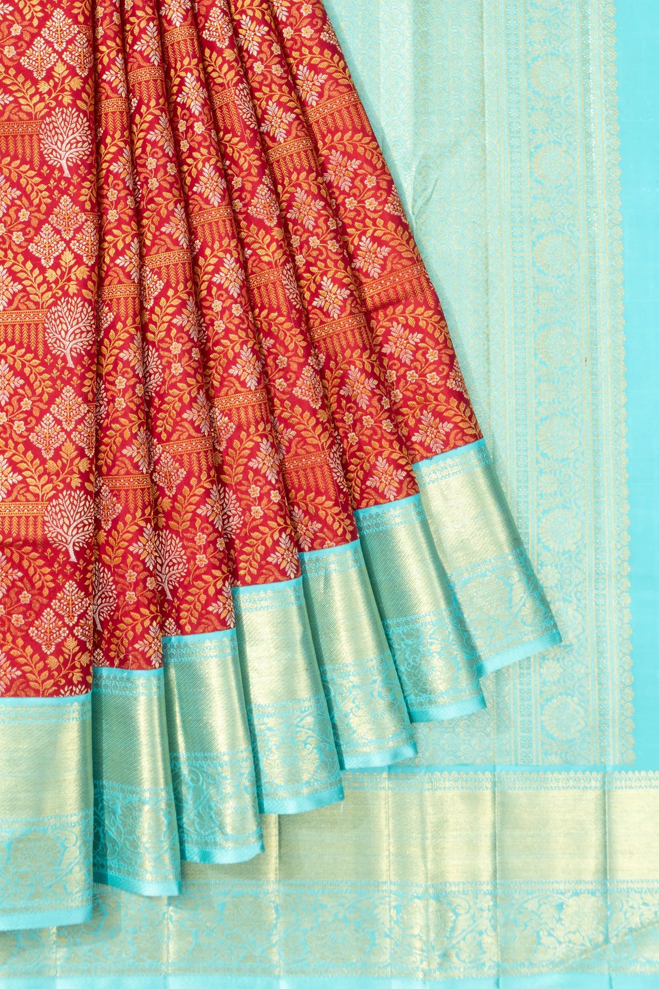 Kanchipuram Silk Tissue Brocade Red Saree