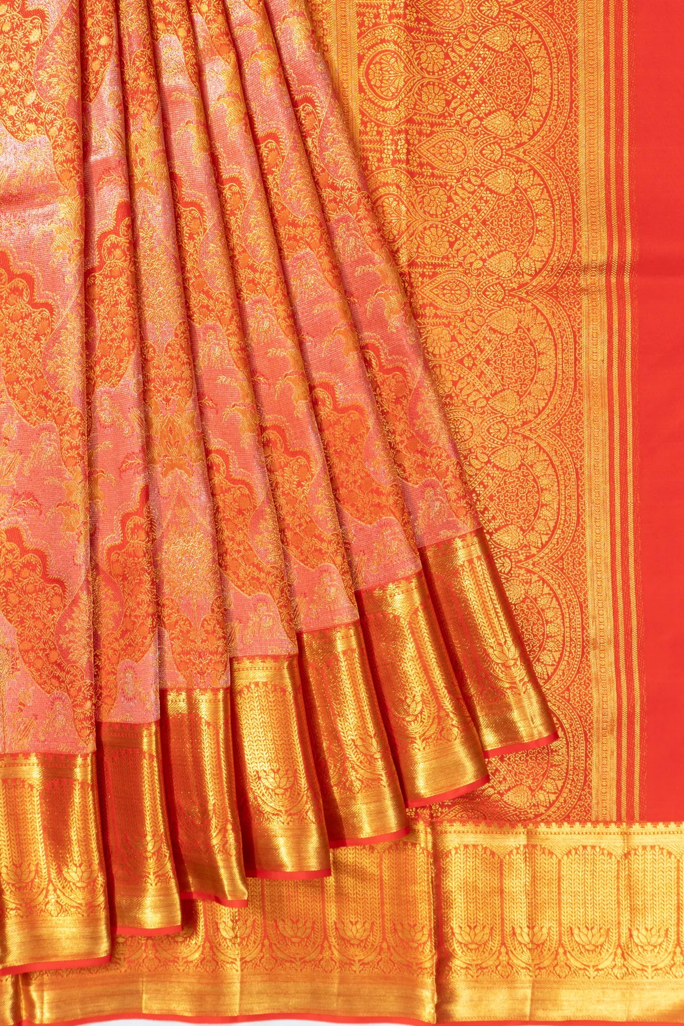 Kanchipuram Silk Tissue Brocade Pink And Red Saree