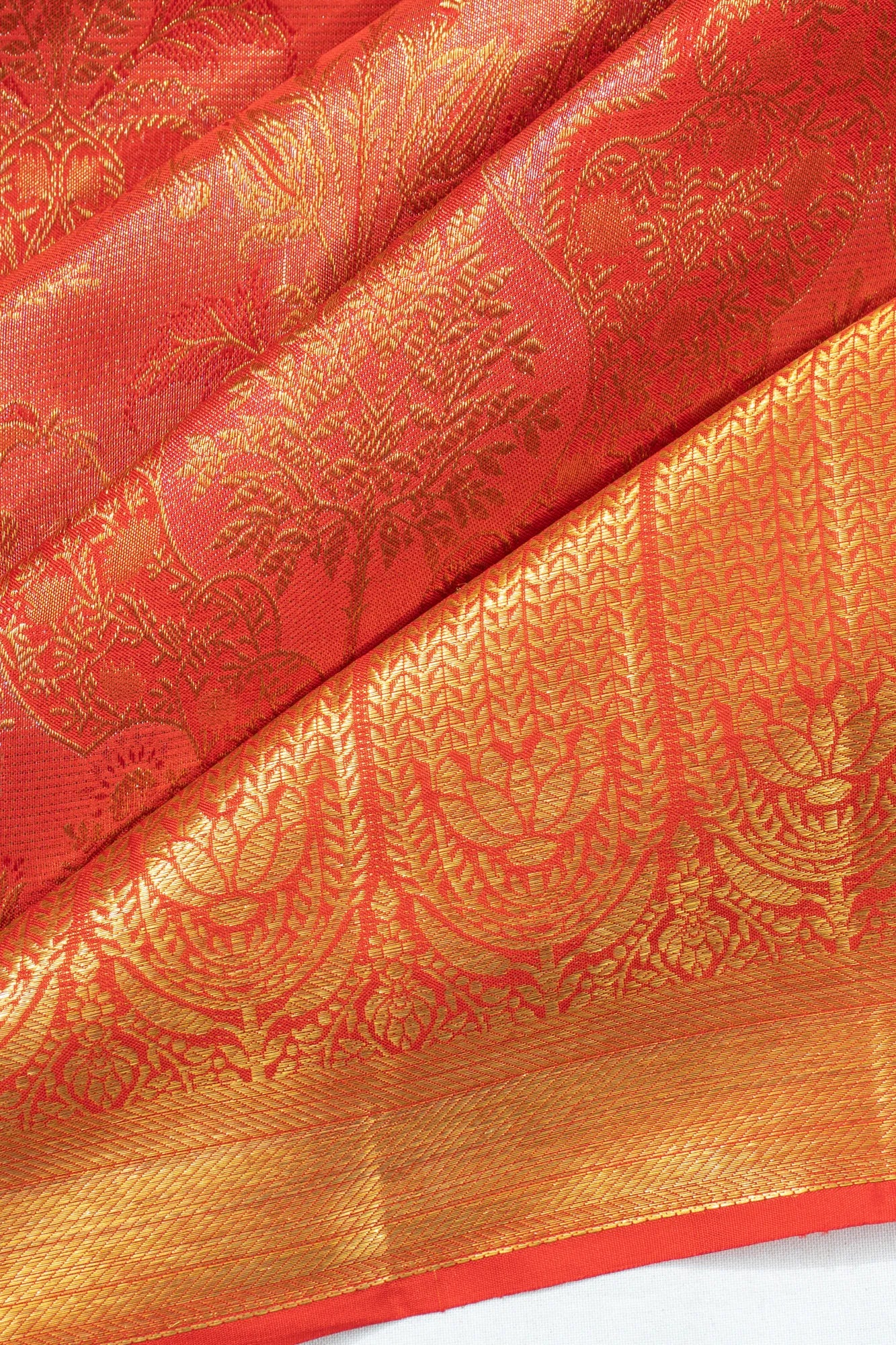 Kanchipuram Silk Tissue Brocade Pink And Red Saree