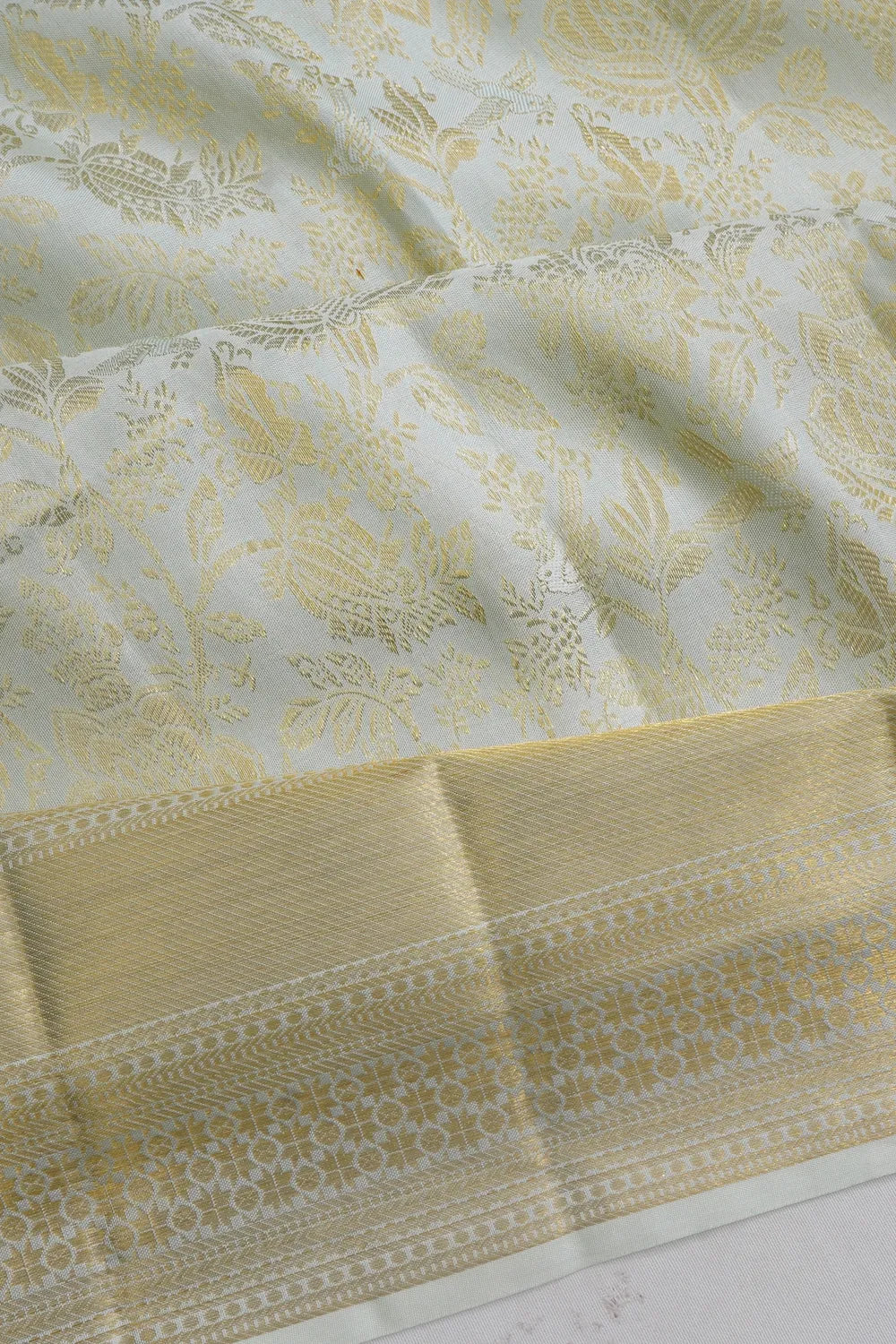 Kanchipuram Silk Brocade White Saree