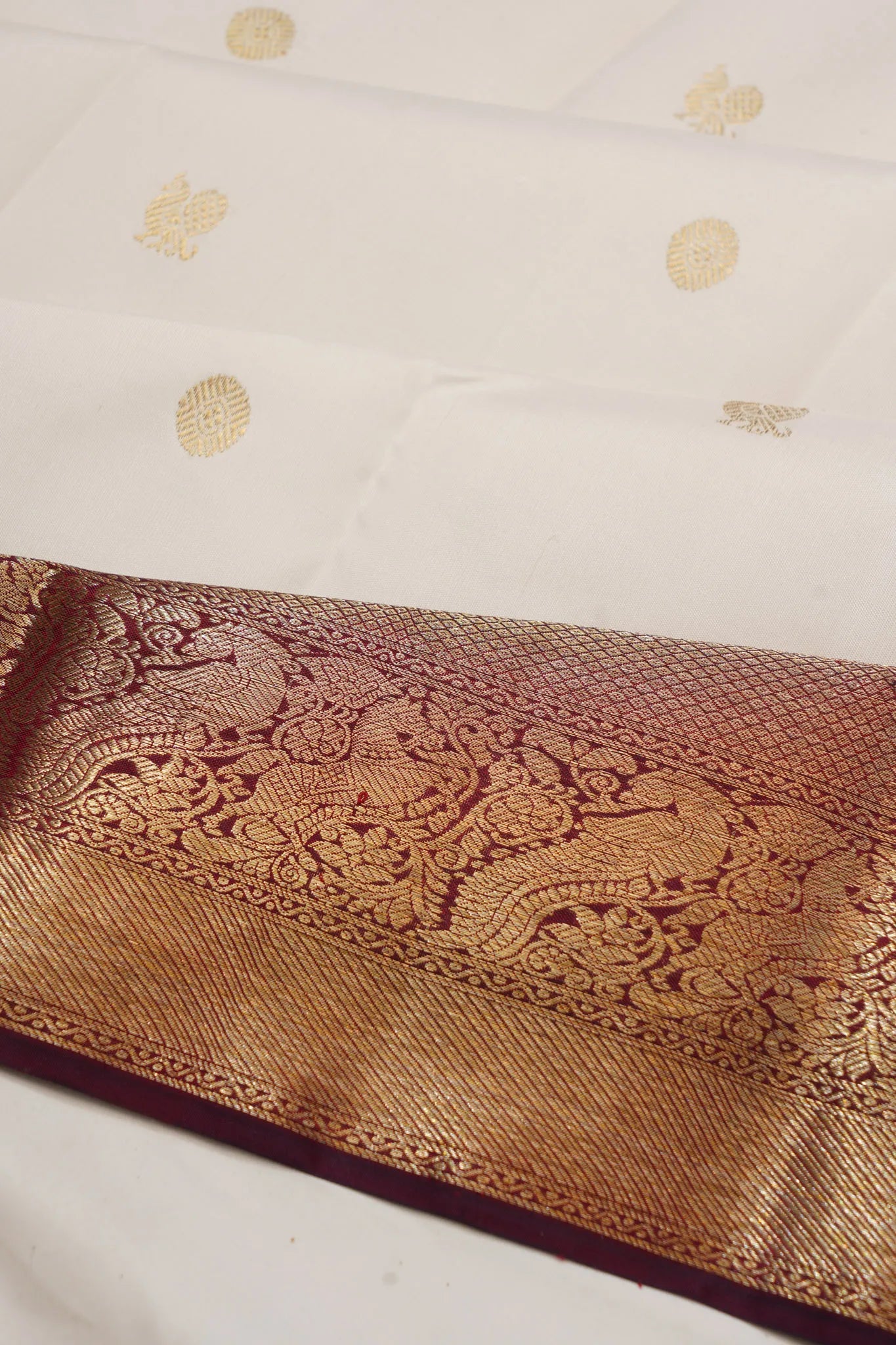 Kanchipuram Silk Butta White Saree