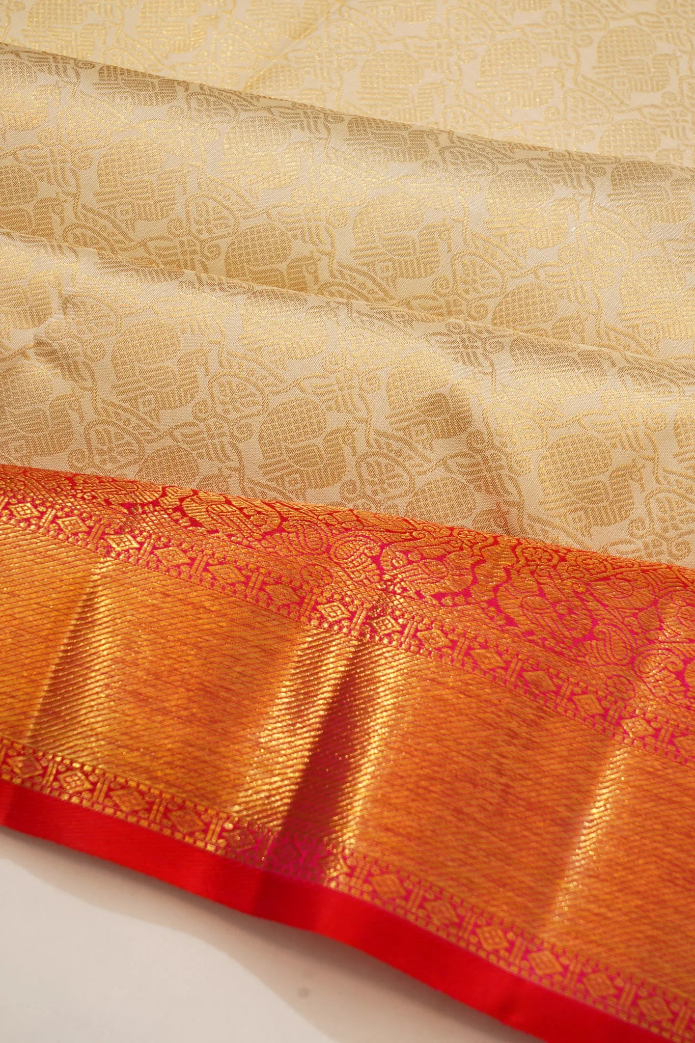 Kanchipuram Silk Brocade Cream Saree