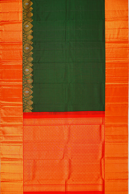 Kanchipuram Silk Plain Bottle Green Saree