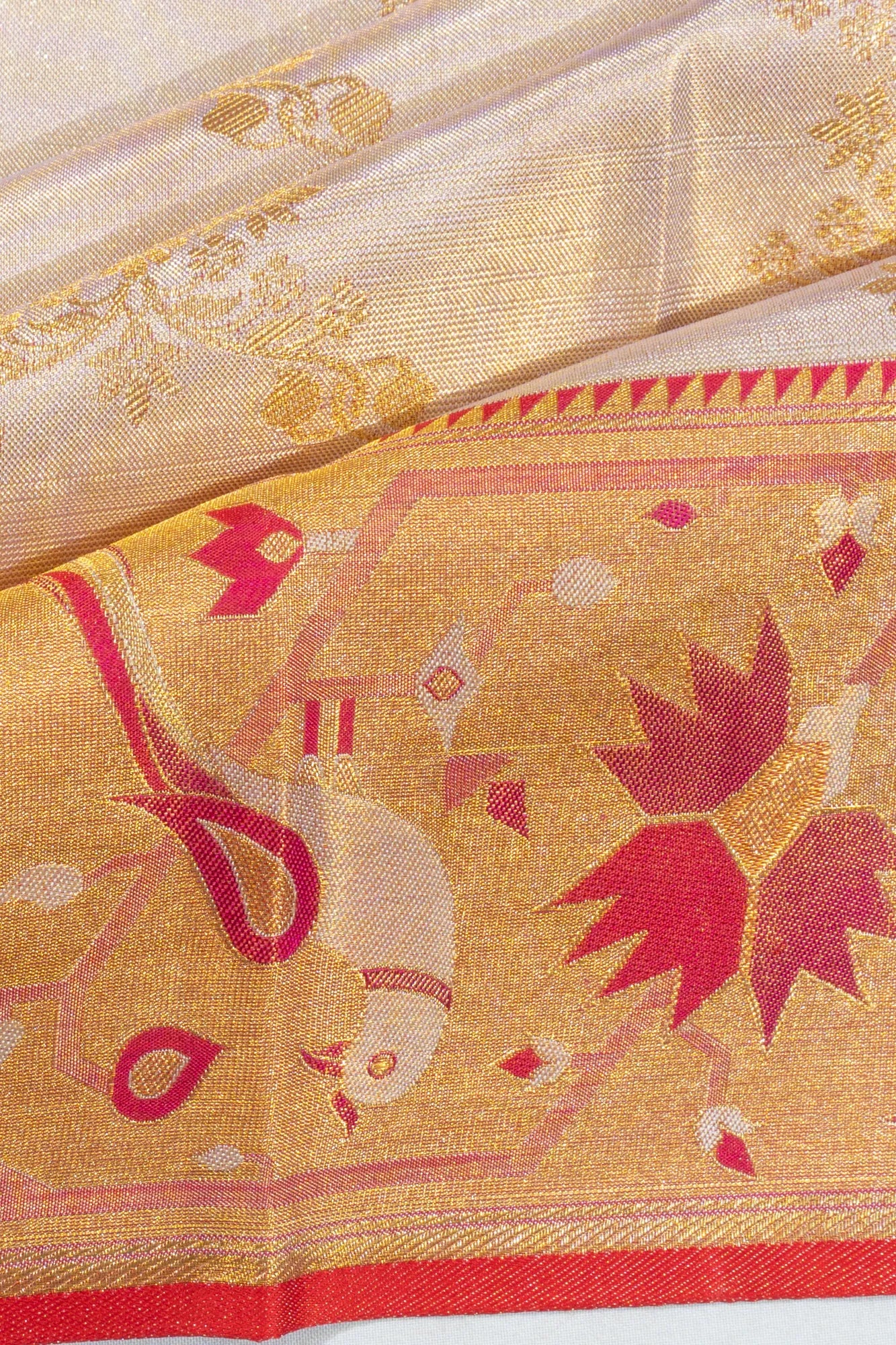 Kanchipuram Silk Tissue Jaal Silver Saree