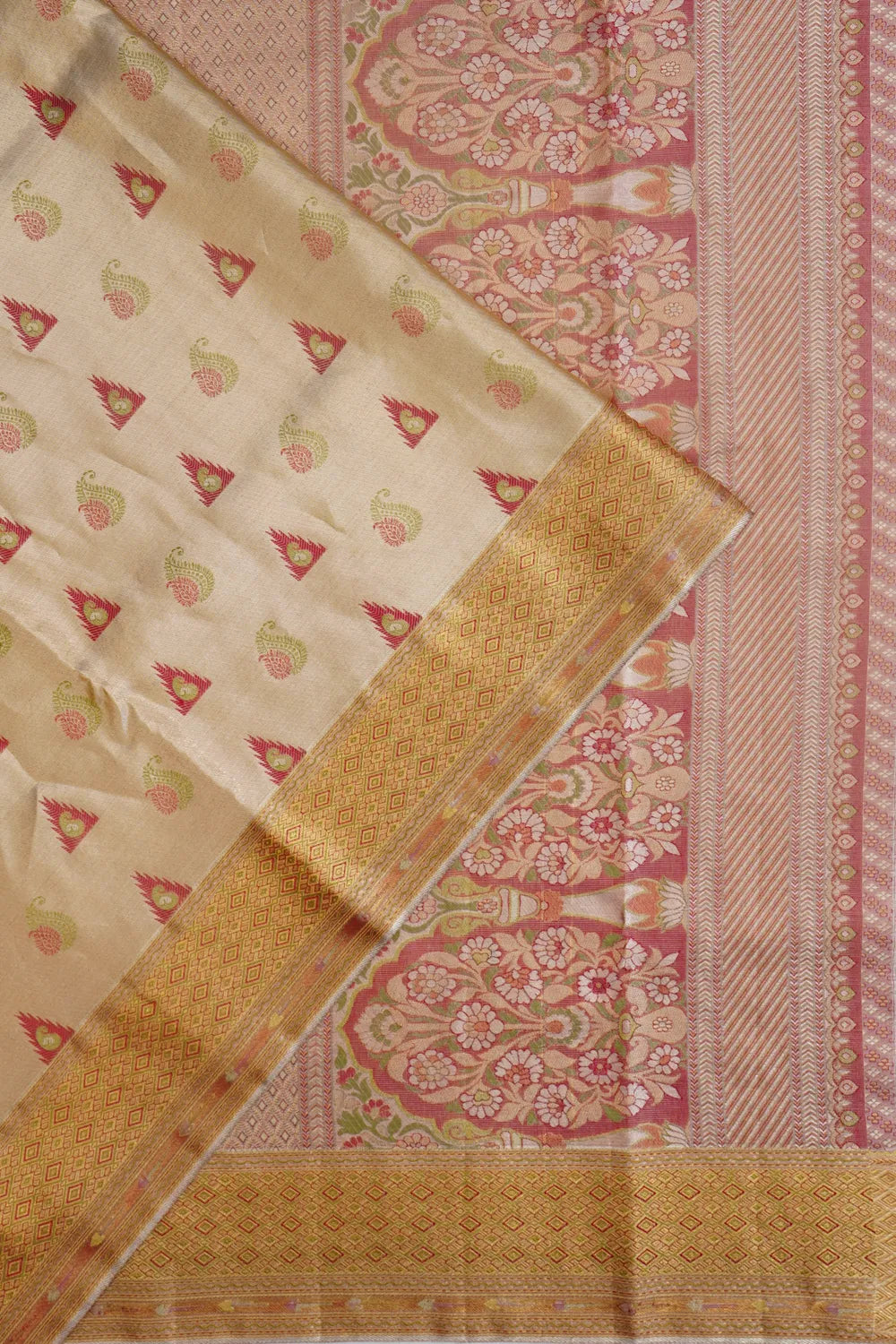 Kanchipuram Silk Tissue Butta Gold Saree