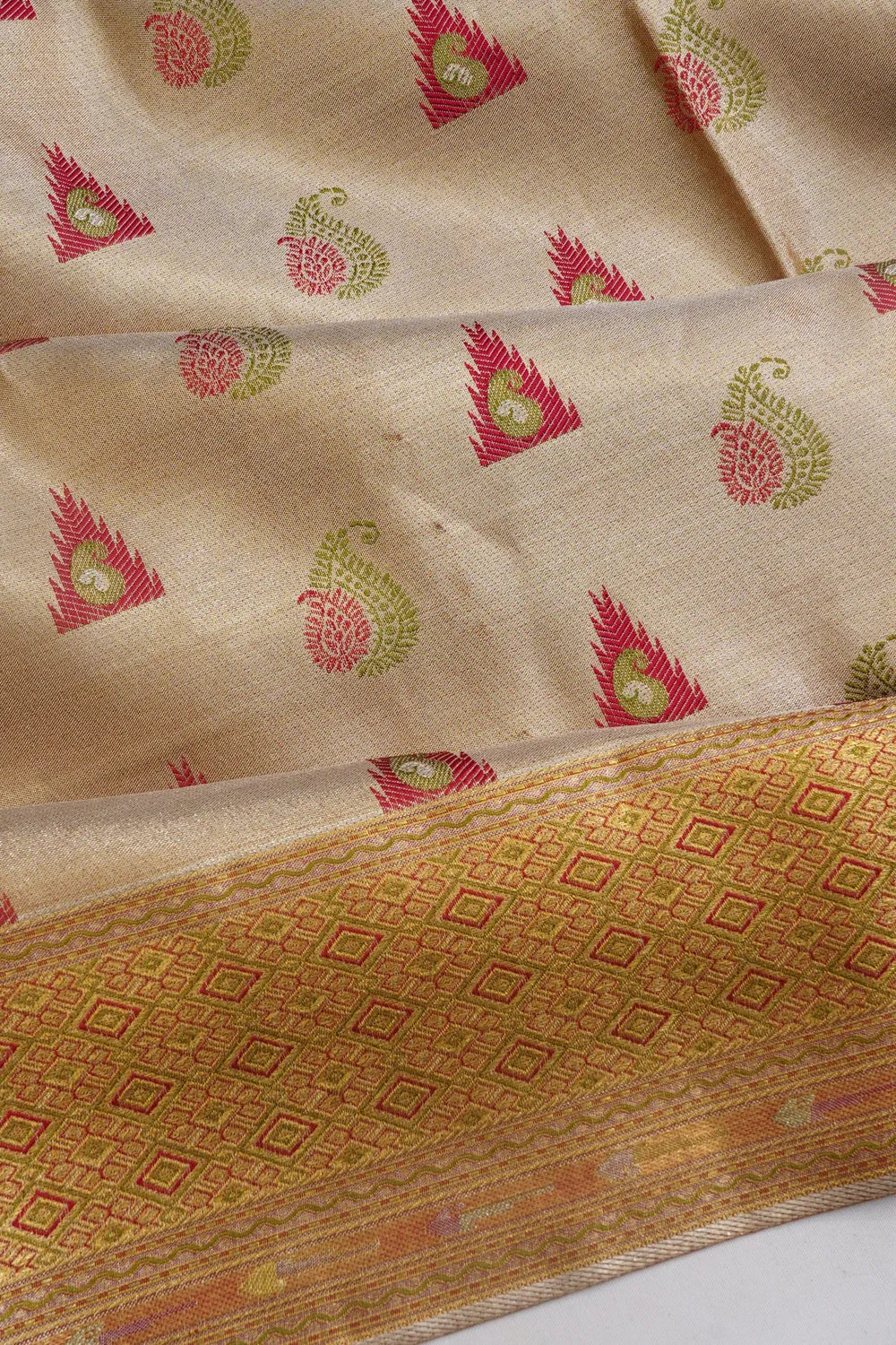 Kanchipuram Silk Tissue Butta Gold Saree