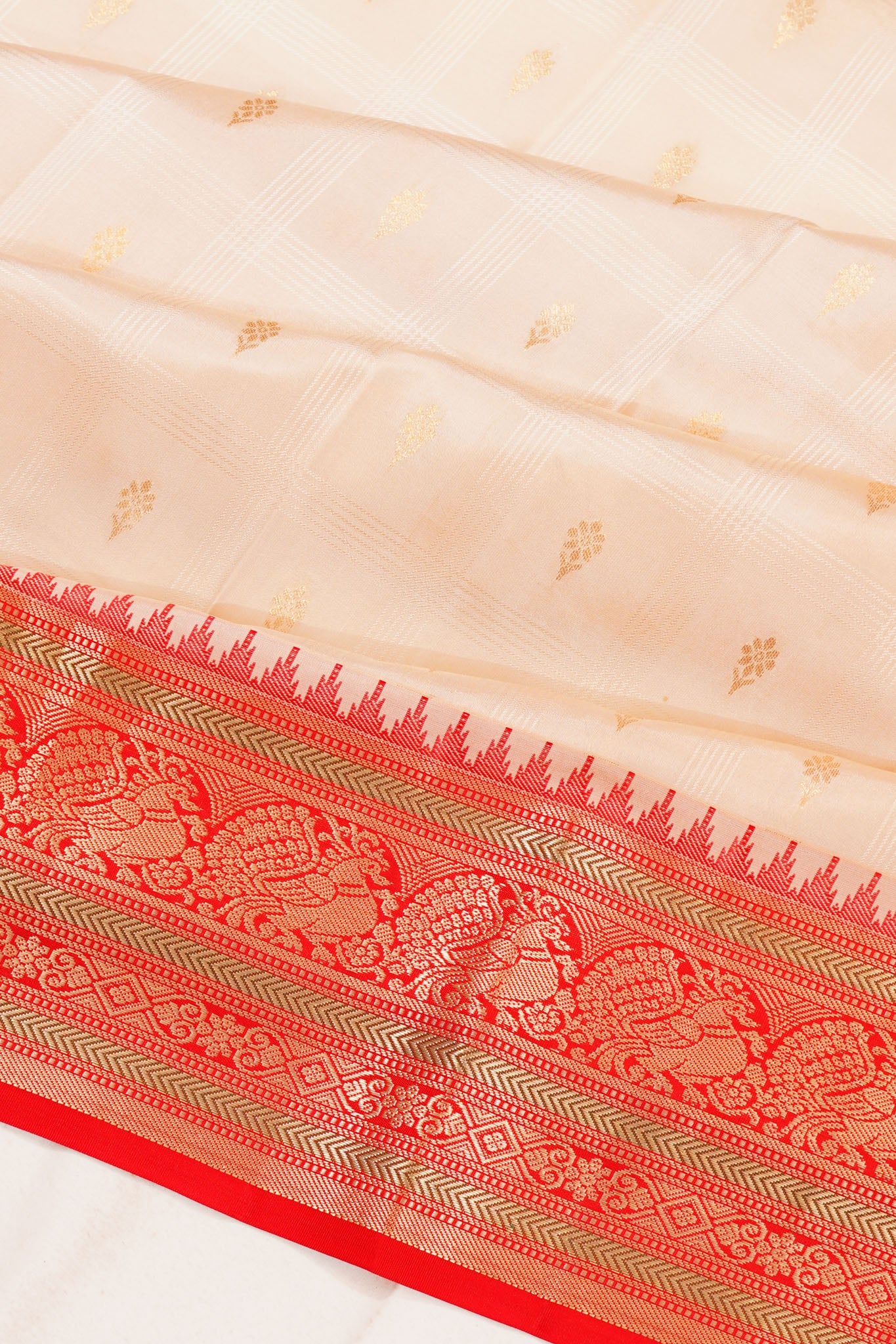 Taranga Kanchi Silk Checks And Butta Off White Saree