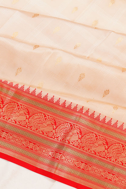 Taranga Kanchi Silk Checks And Butta Off White Saree