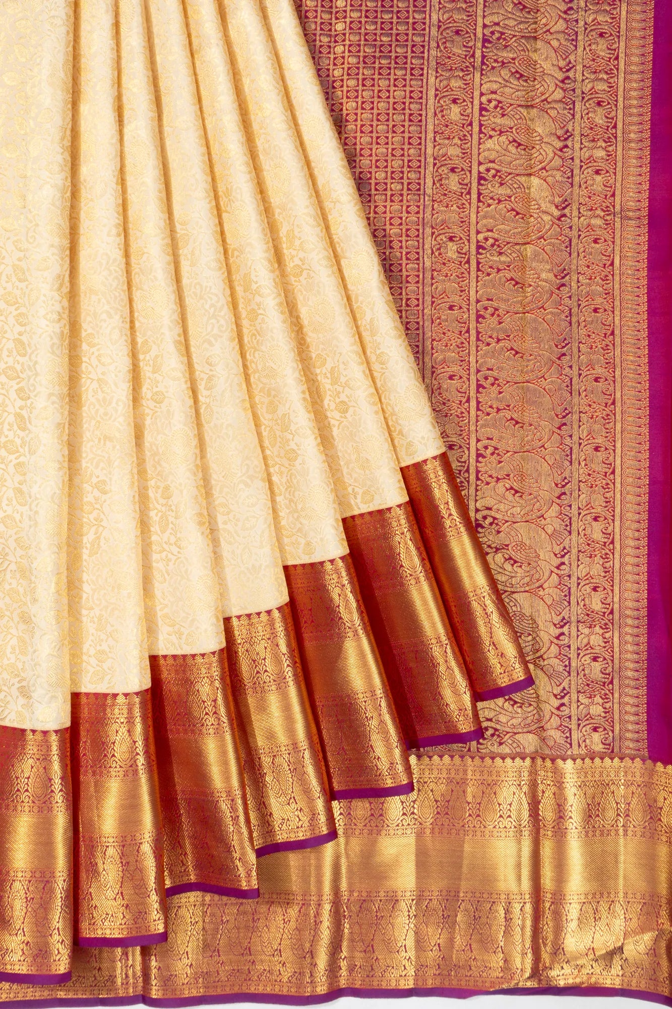 Taranga Kanchi Silk Brocade Cream Saree
