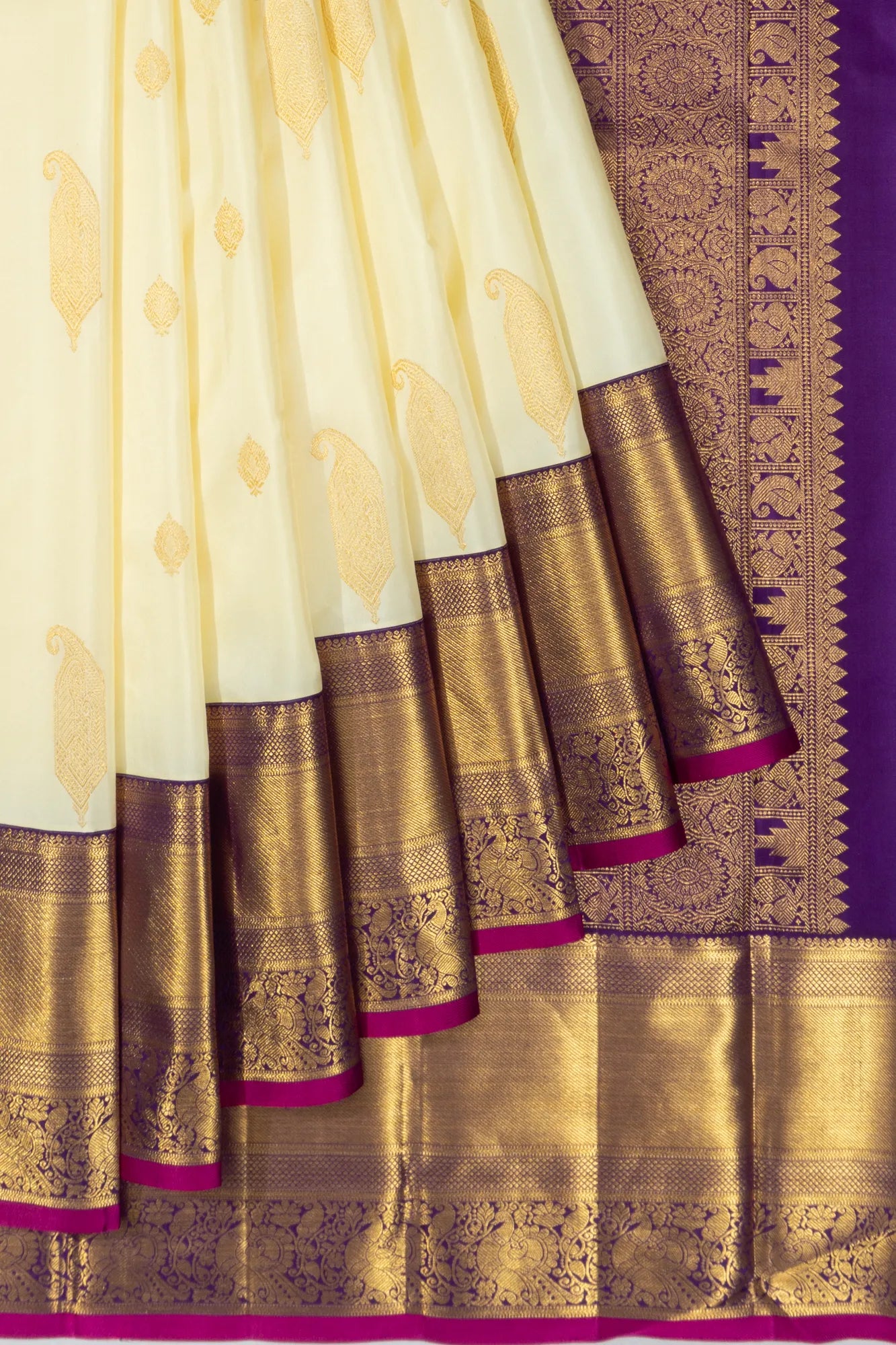 Kanchipuram Silk Butta Cream Saree