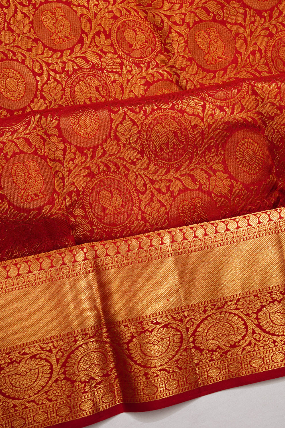 Taranga Kanchi Silk Brocade Red Saree