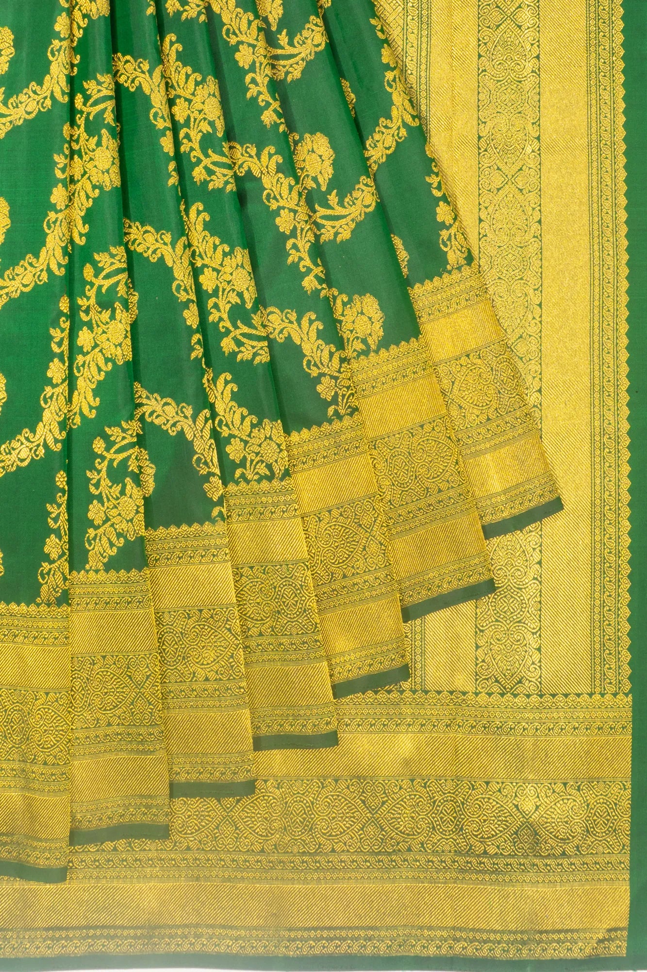 Pure Zari Kanchipuram Silk Jaal Green Saree