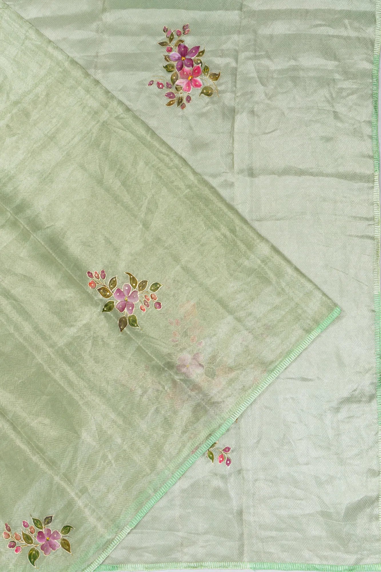 Banarasi Organza Tissue Floral Printed Green Saree