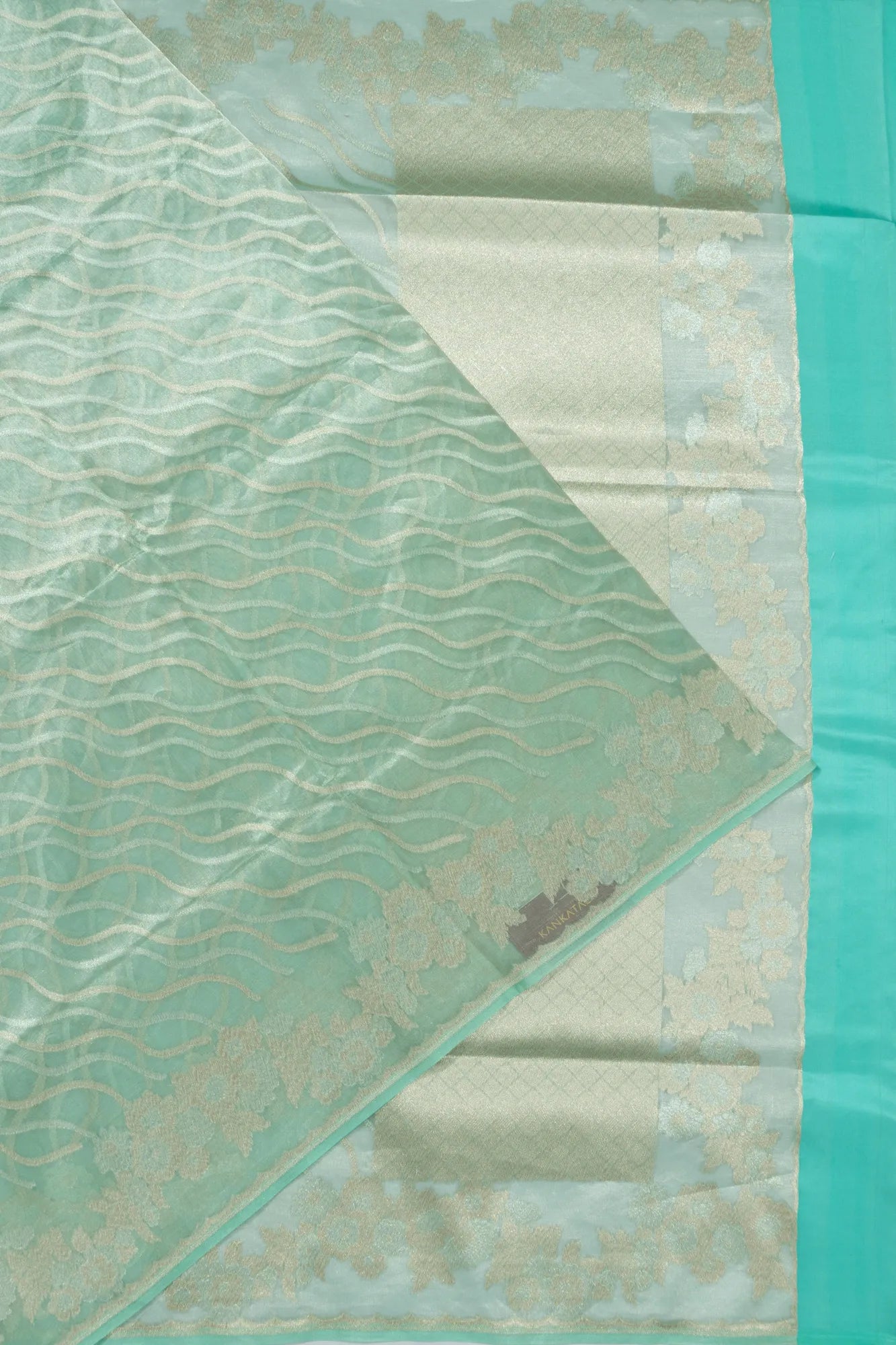 Banarasi Kora Organza Tissue Geometrical Lines Sky Blue Saree