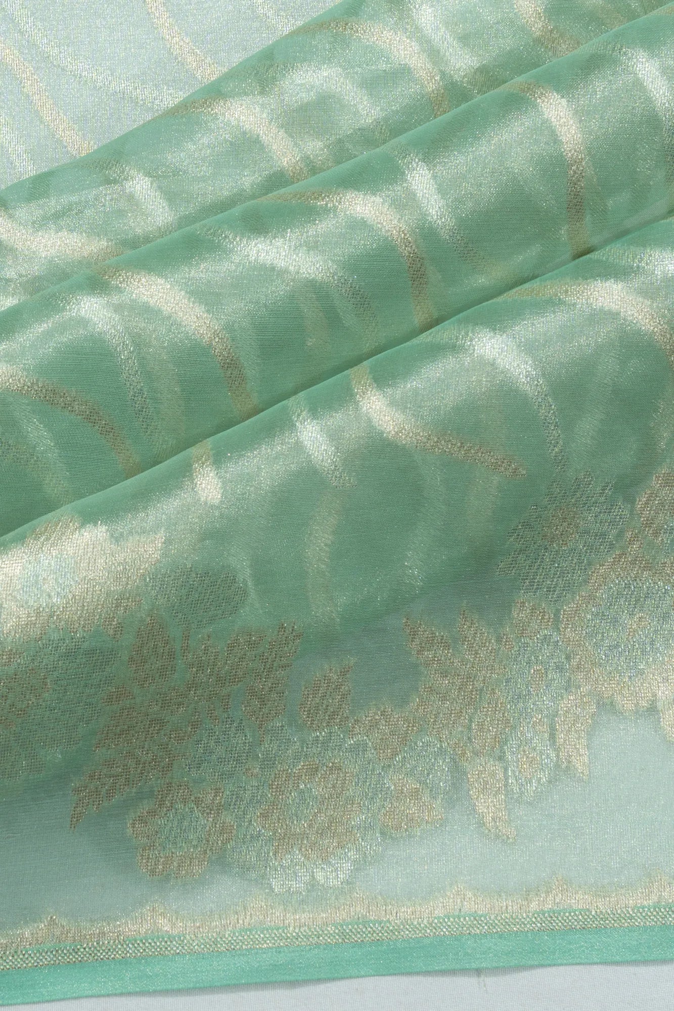 Banarasi Kora Organza Tissue Geometrical Lines Sky Blue Saree