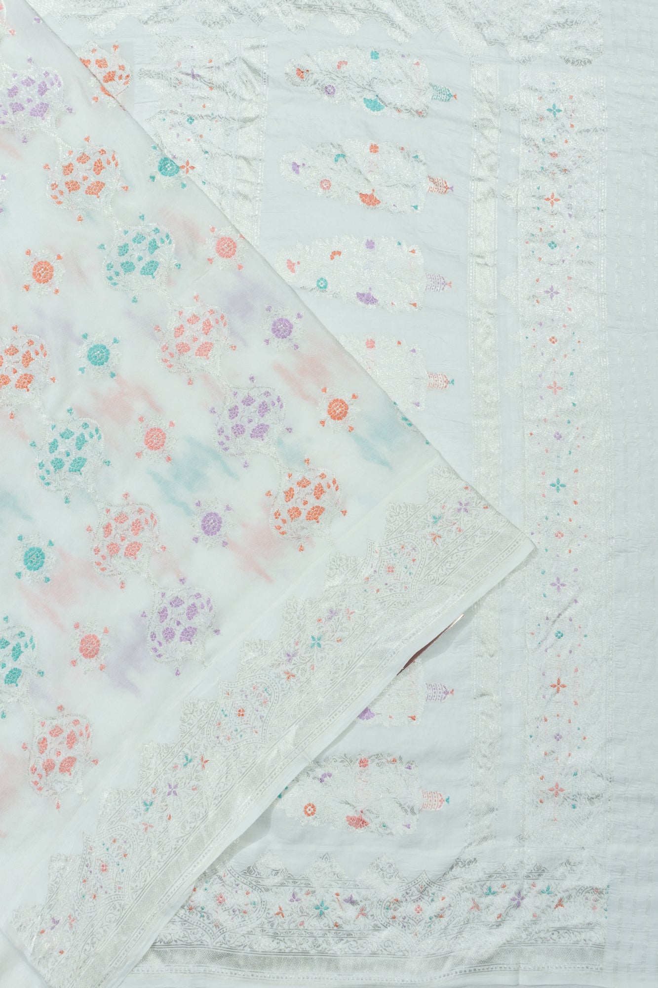 Banarasi X Georgette Meenakari Brocade White Saree